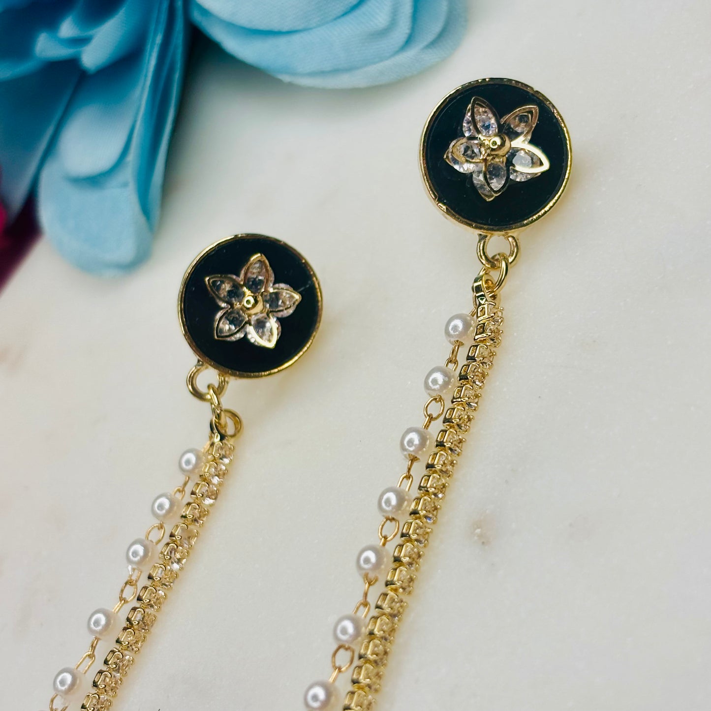Midnight-Petal Dangle Earrings