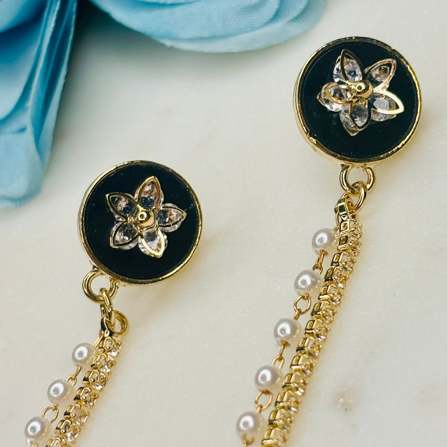 Midnight-Petal Dangle Earrings