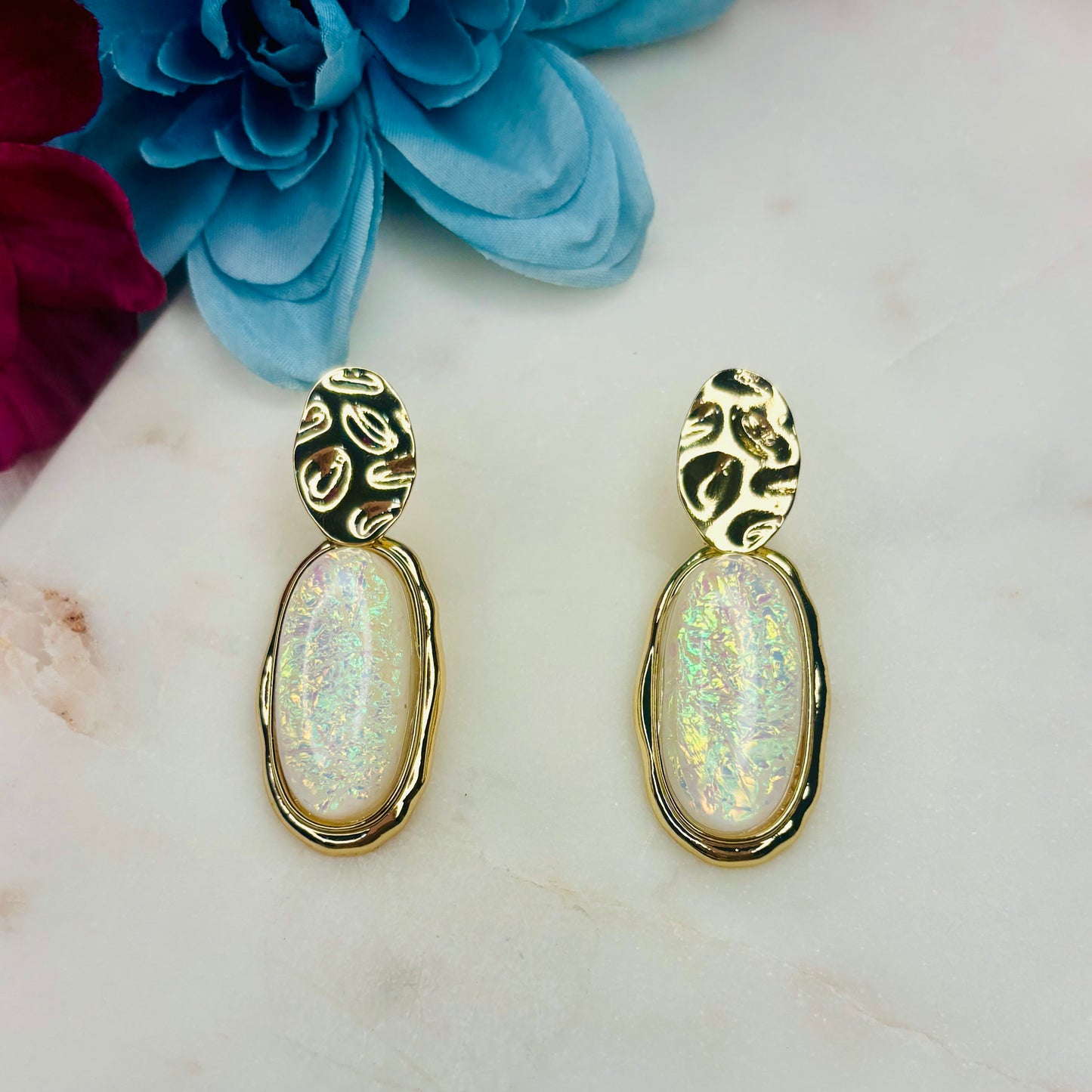 Pearl-White Crystal Danglers