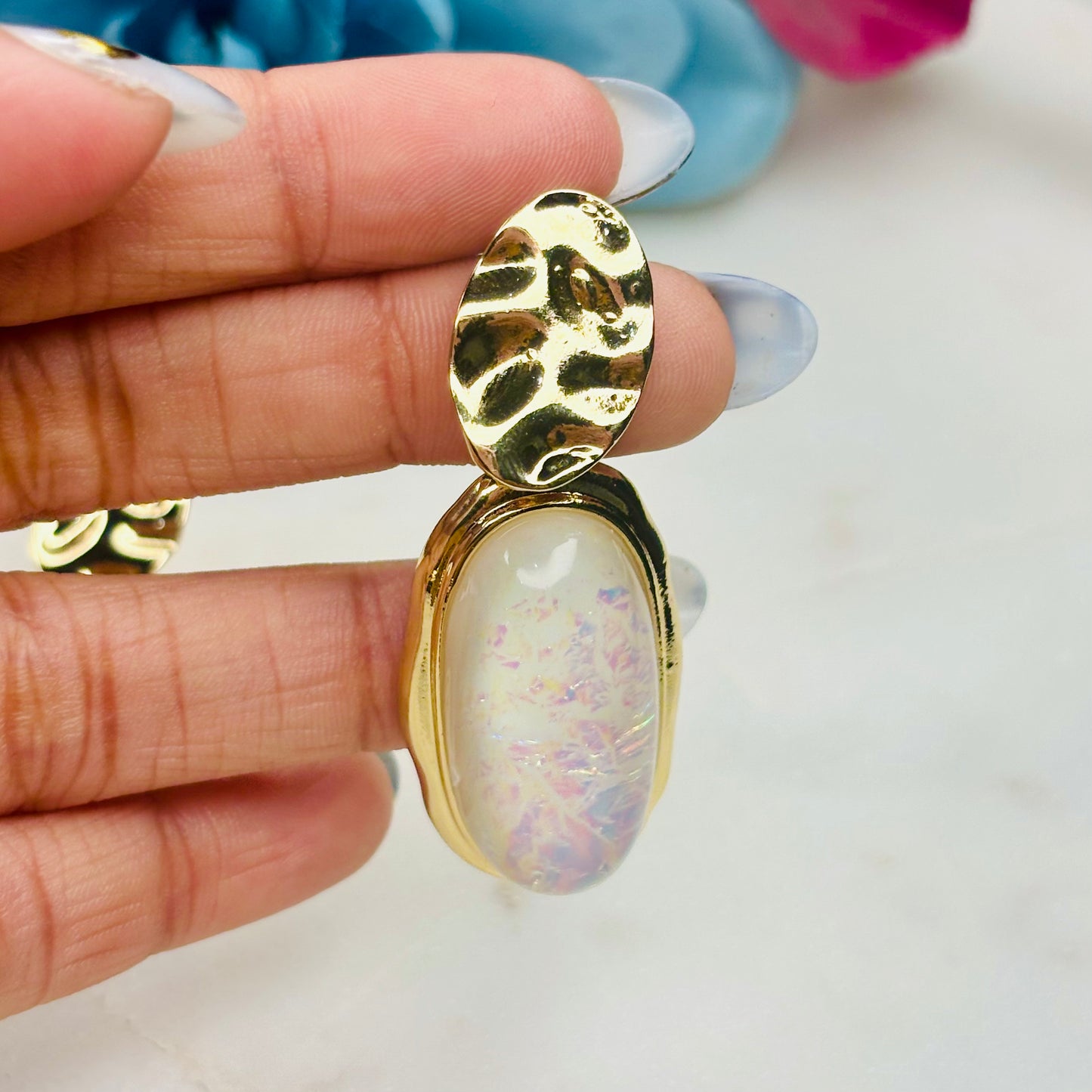 Pearl-White Crystal Danglers