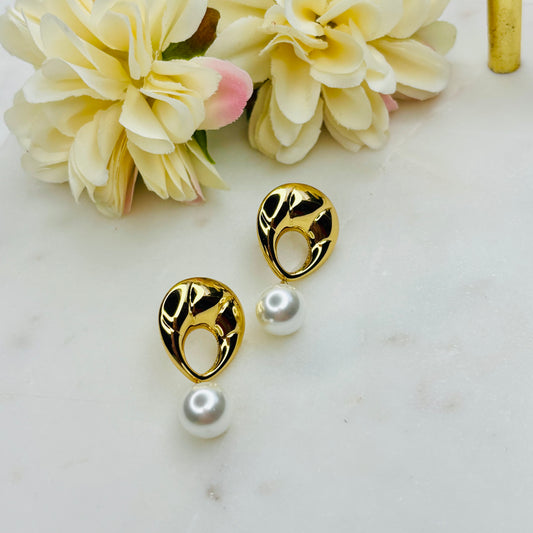 Gold Pearl Drop Earrings