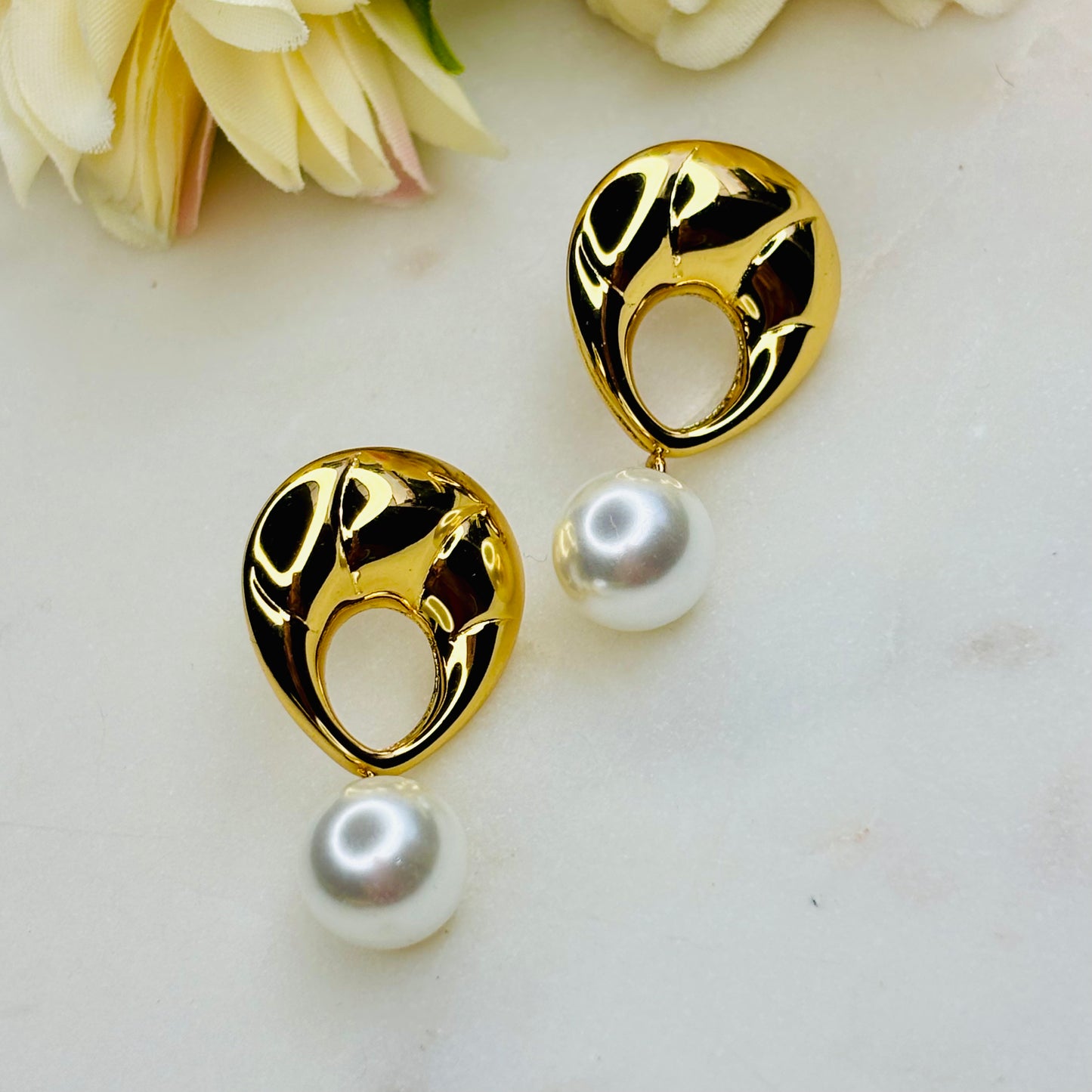 Gold Pearl Drop Earrings
