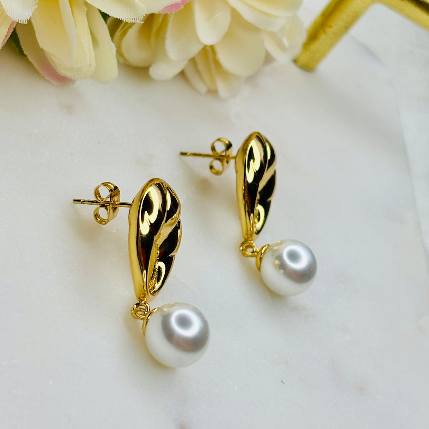 Gold Pearl Drop Earrings