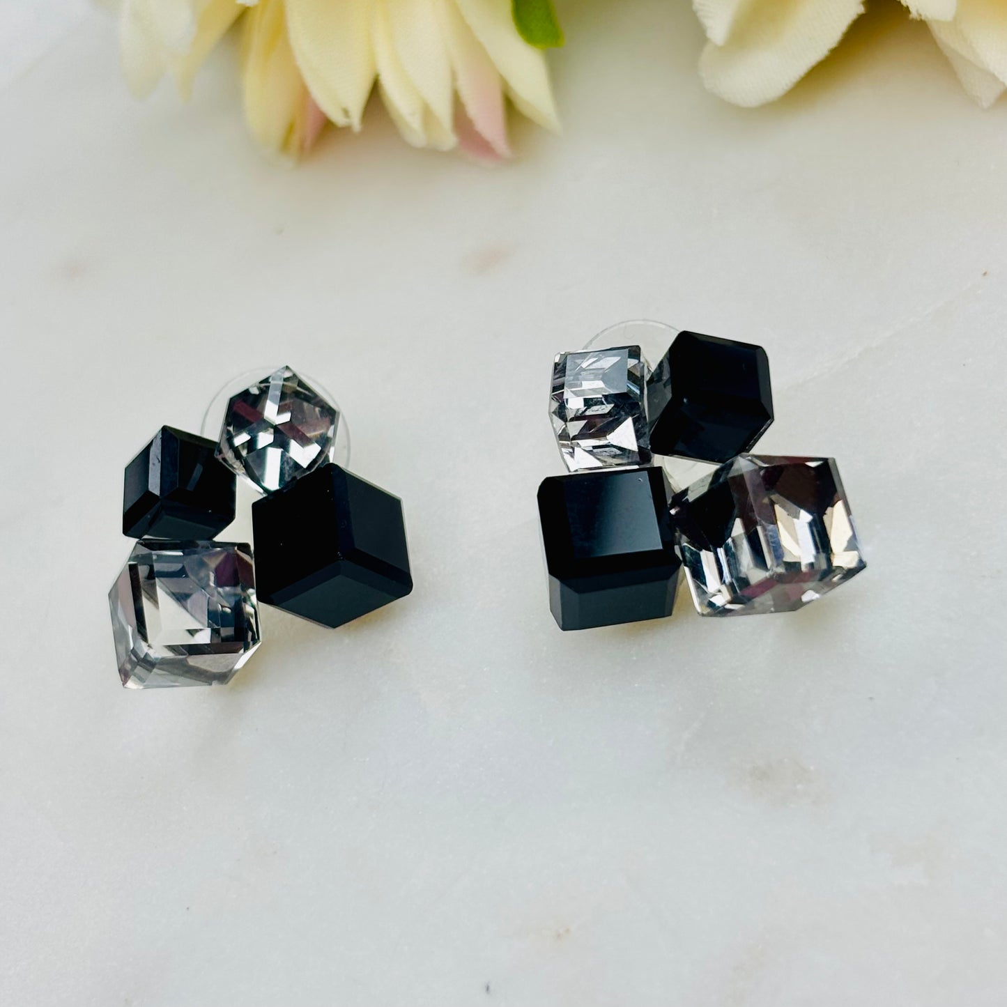 Midnight Cubic Crystal Studs