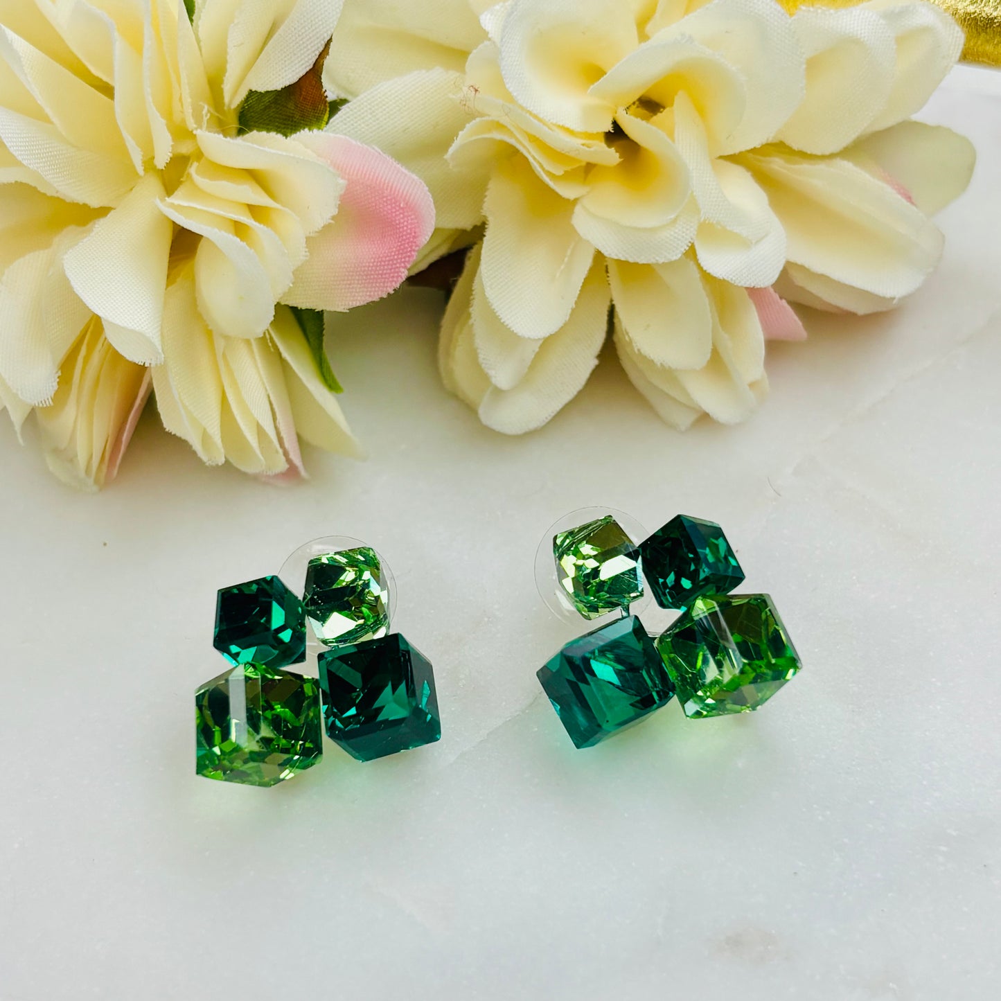 Emerald Cubic Crystal Studs