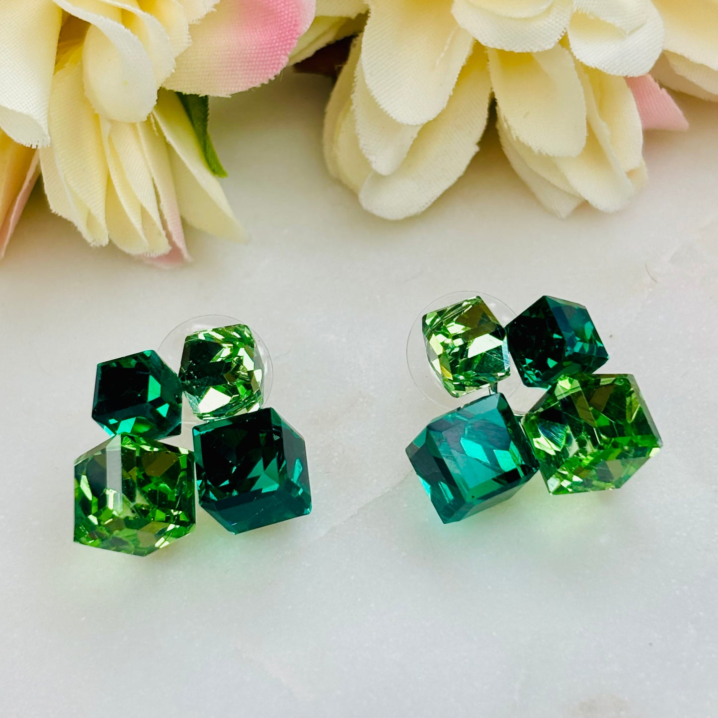 Emerald Cubic Crystal Studs