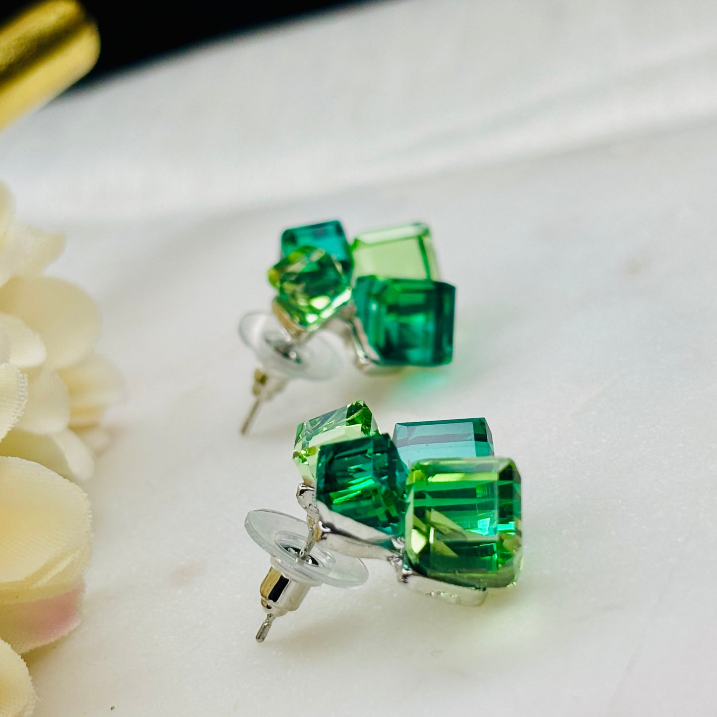 Emerald Cubic Crystal Studs