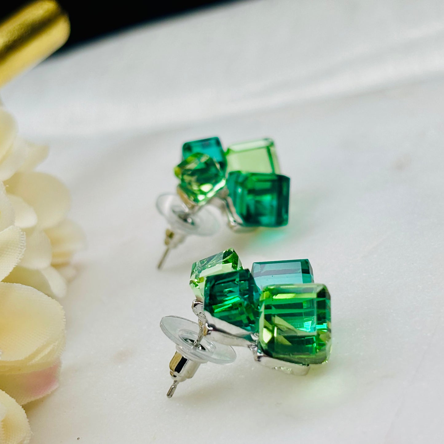 Emerald Cubic Crystal Studs