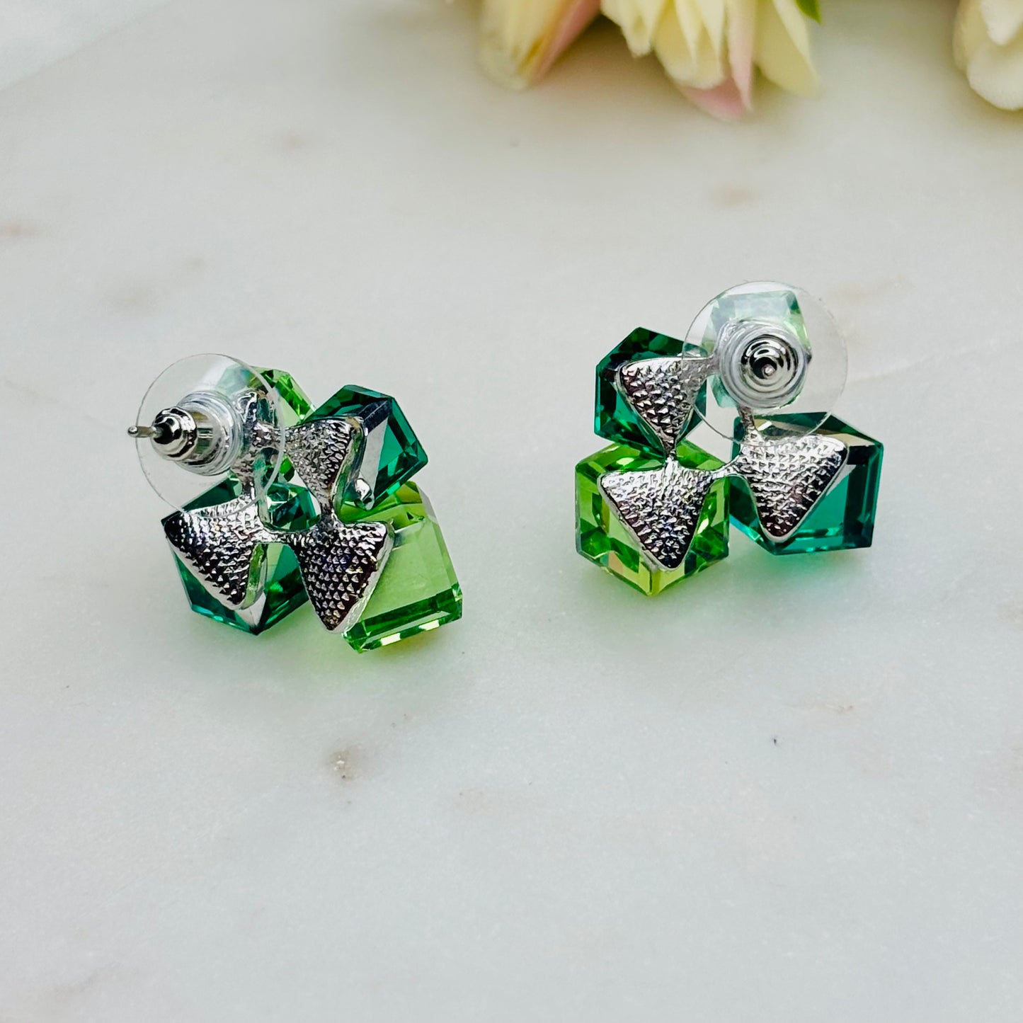 Emerald Cubic Crystal Studs