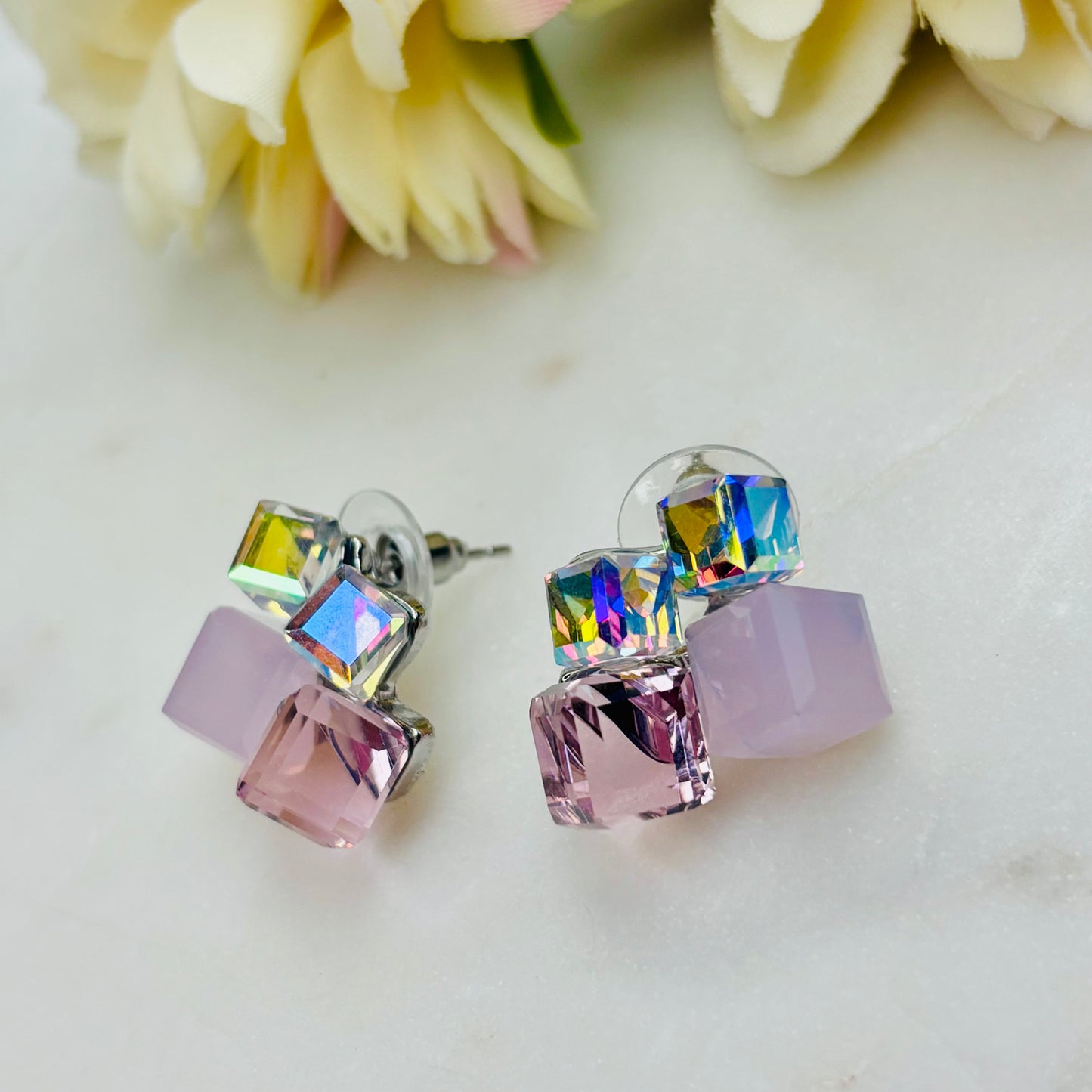 Blush Cubic Crystal Studs
