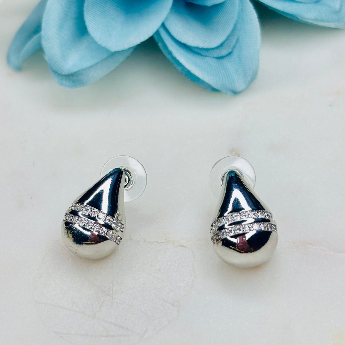 Silver Zircon Teardrop Studs