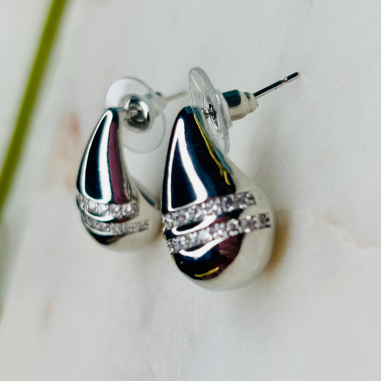 Silver Zircon Teardrop Studs