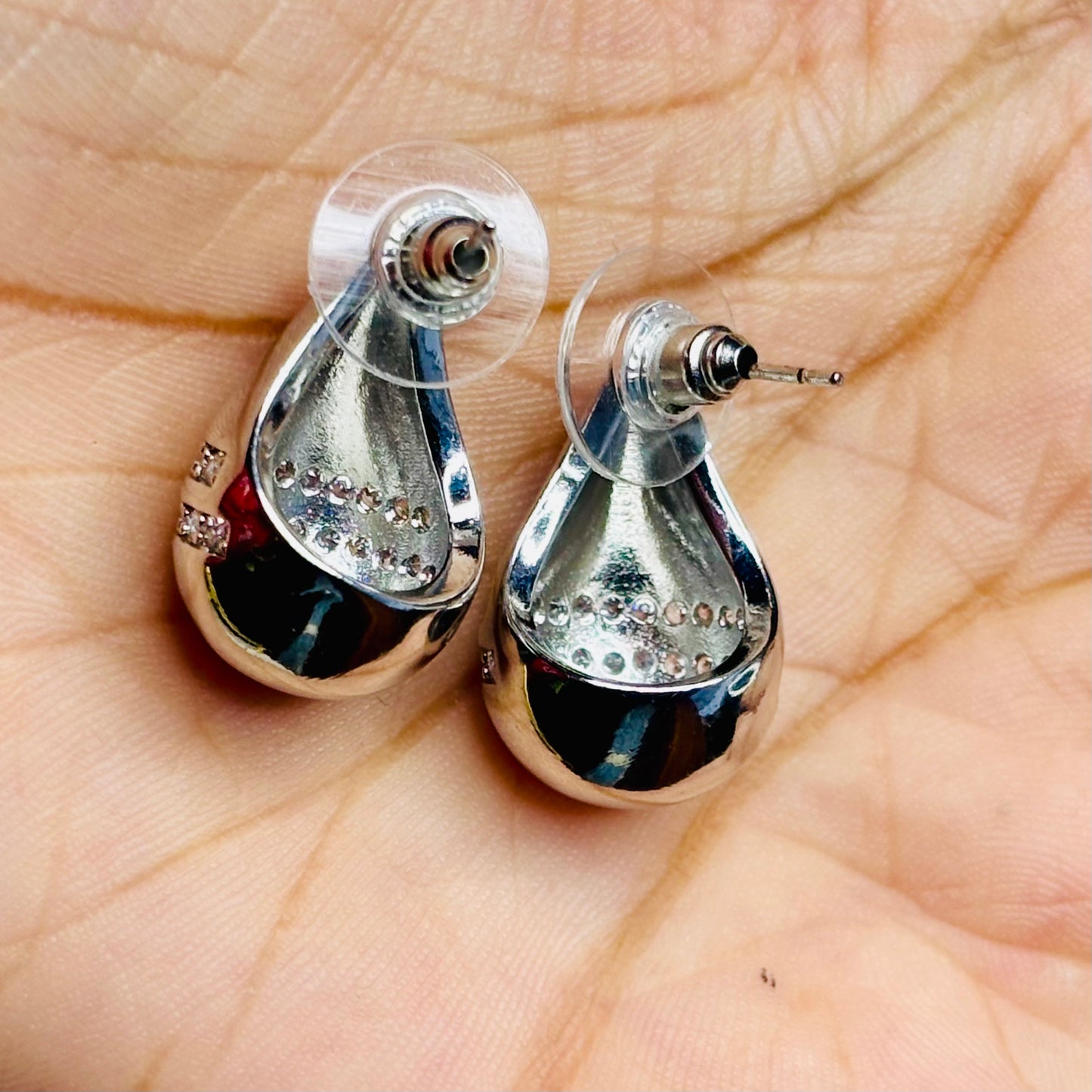 Silver Zircon Teardrop Studs