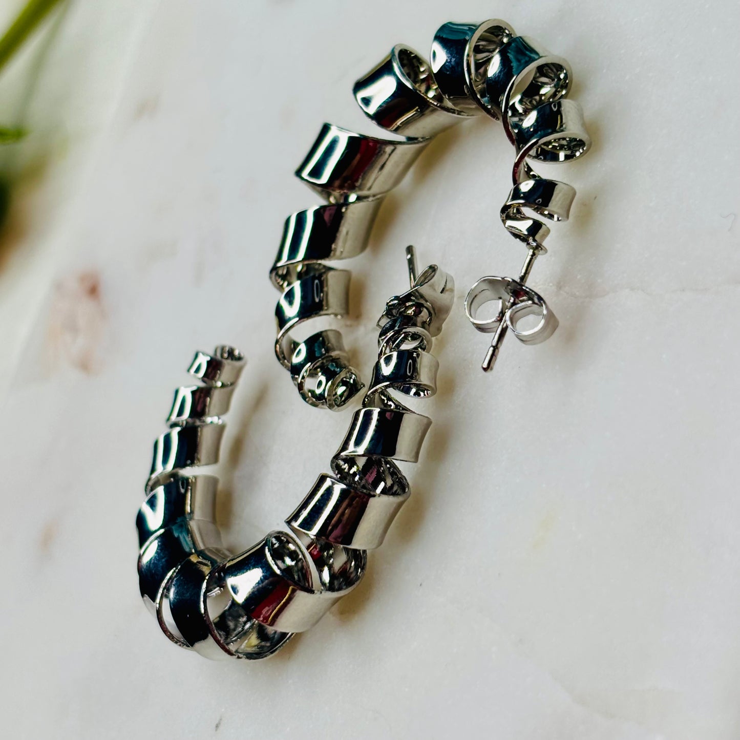Silver Spiral Hoops