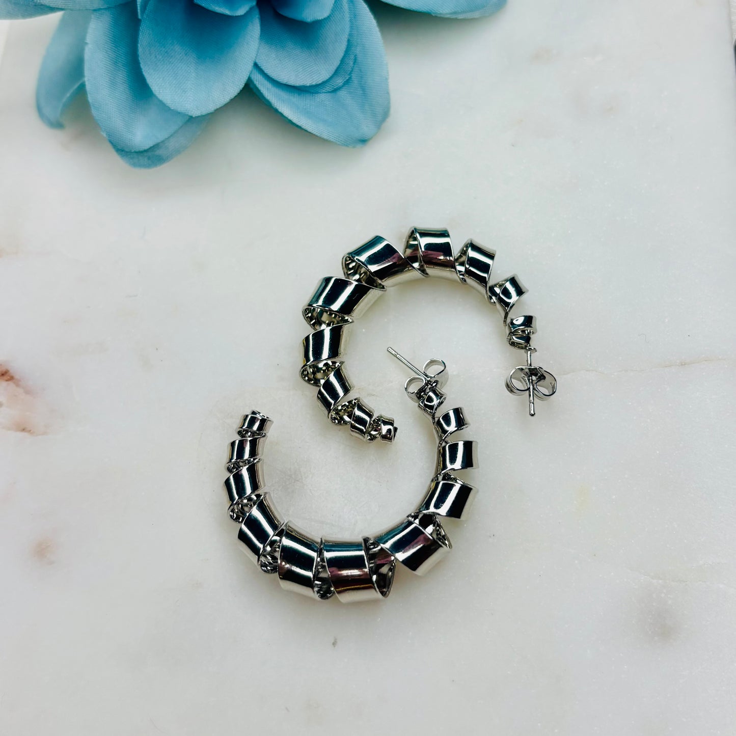 Silver Spiral Hoops