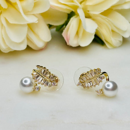 Pearl Elegance Leaf Earrings
