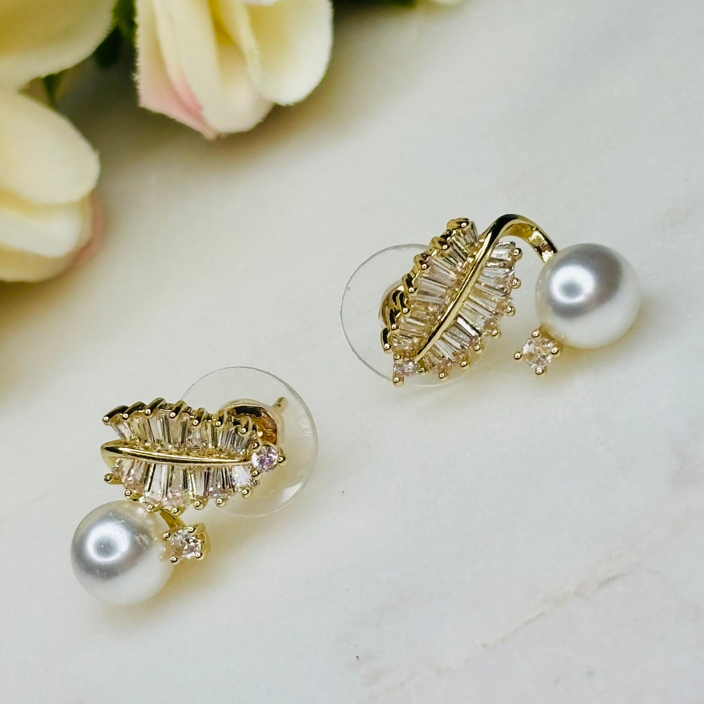 Pearl Elegance Leaf Earrings