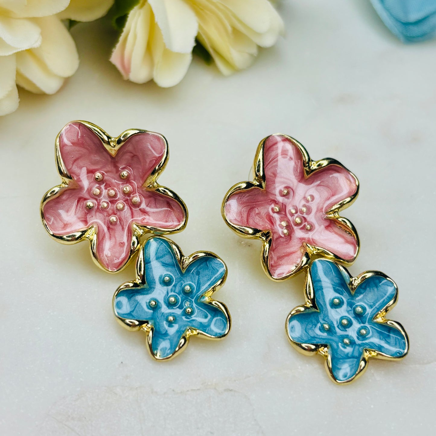 Blossom Pop Earrings- Pink & Blue