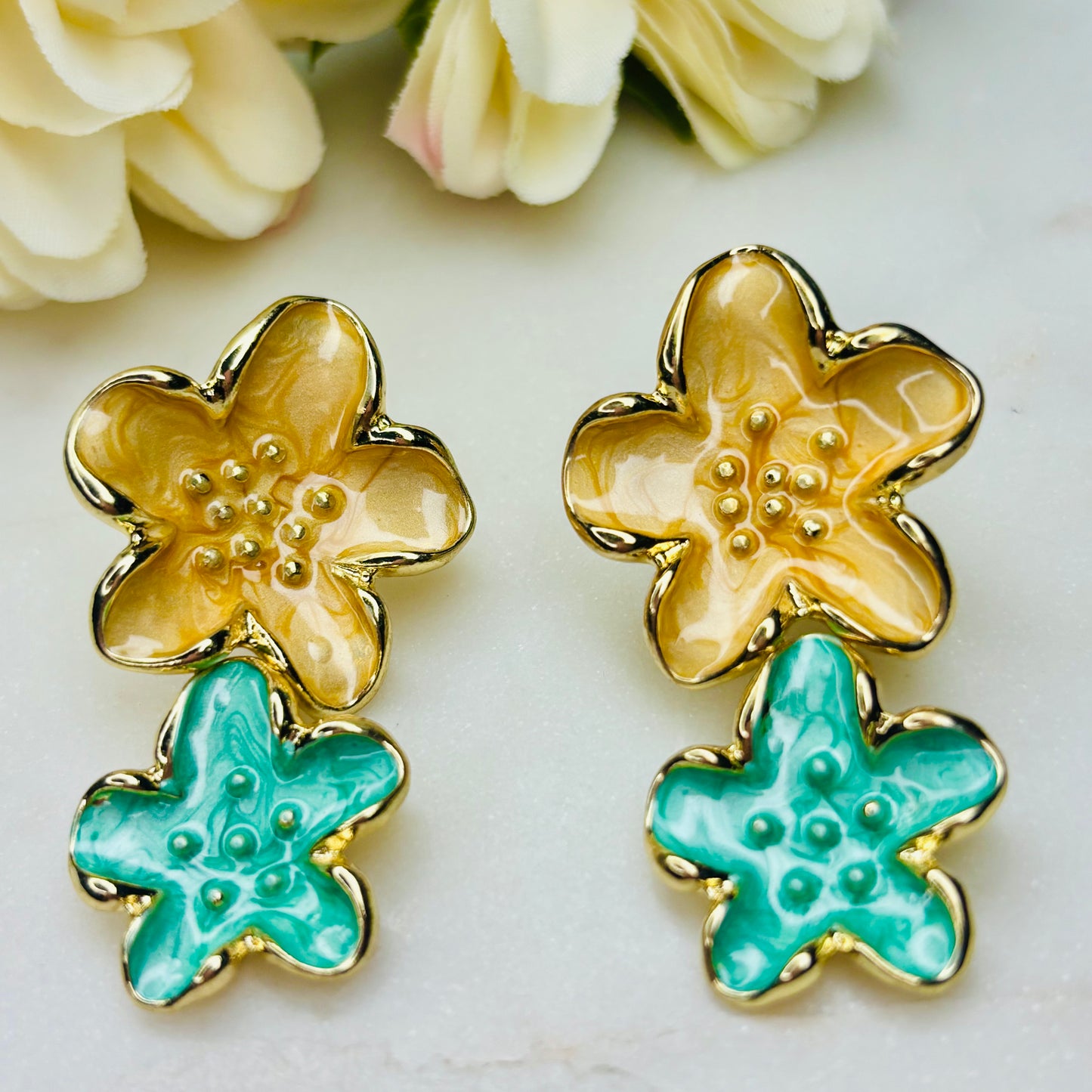 Blossom Pop Earrings- Yellow & Green