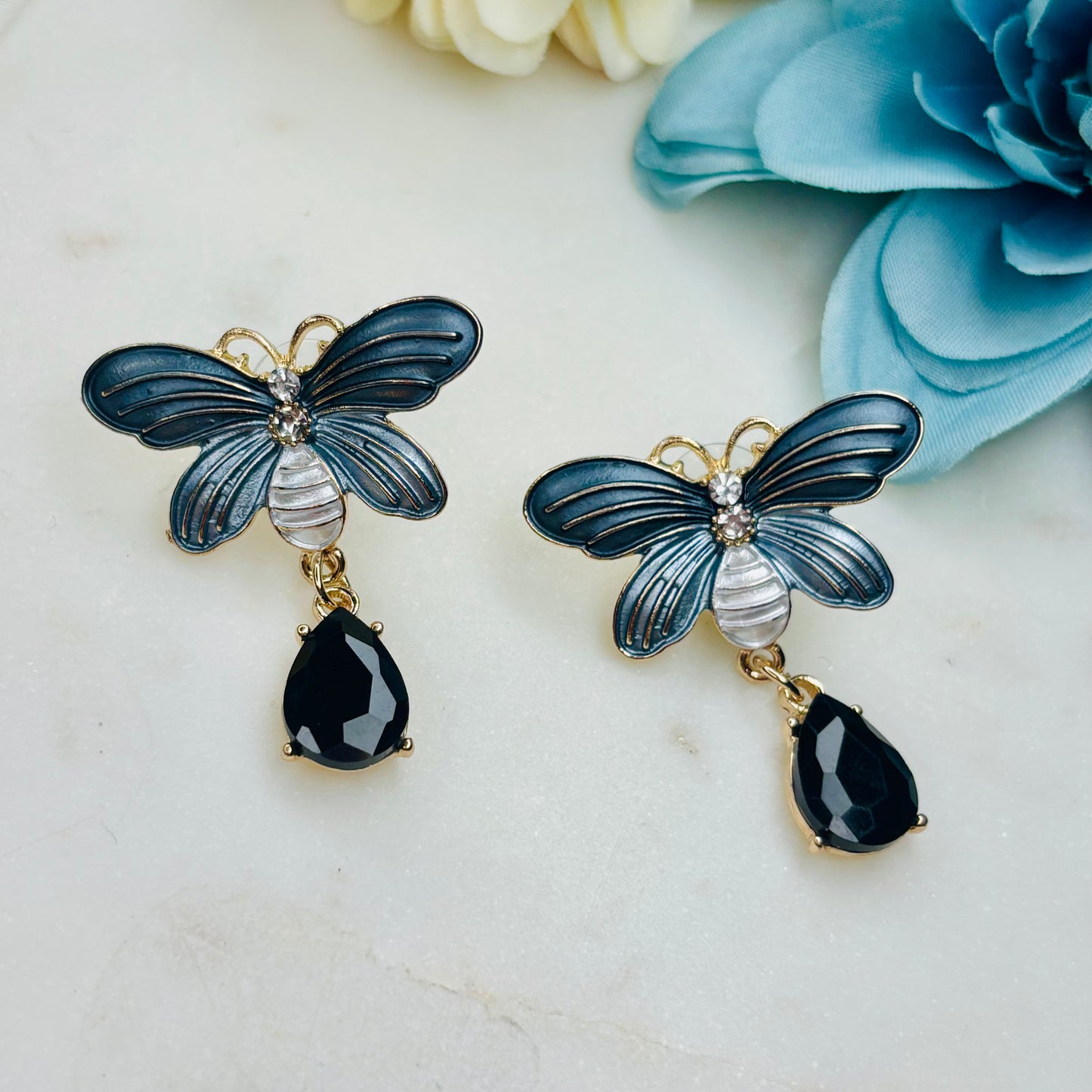 Midnight Black Butterfly Earrings