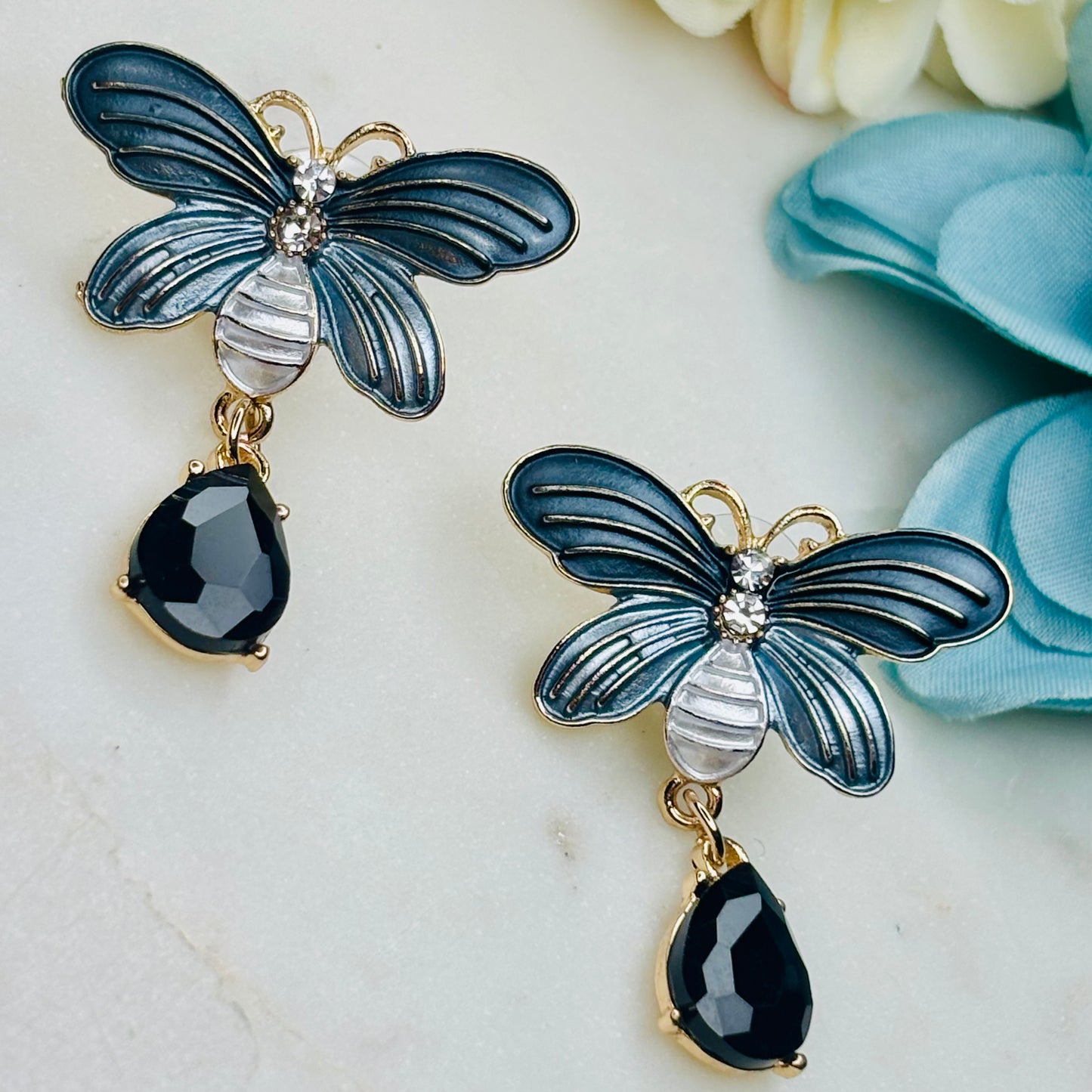 Midnight Black Butterfly Earrings