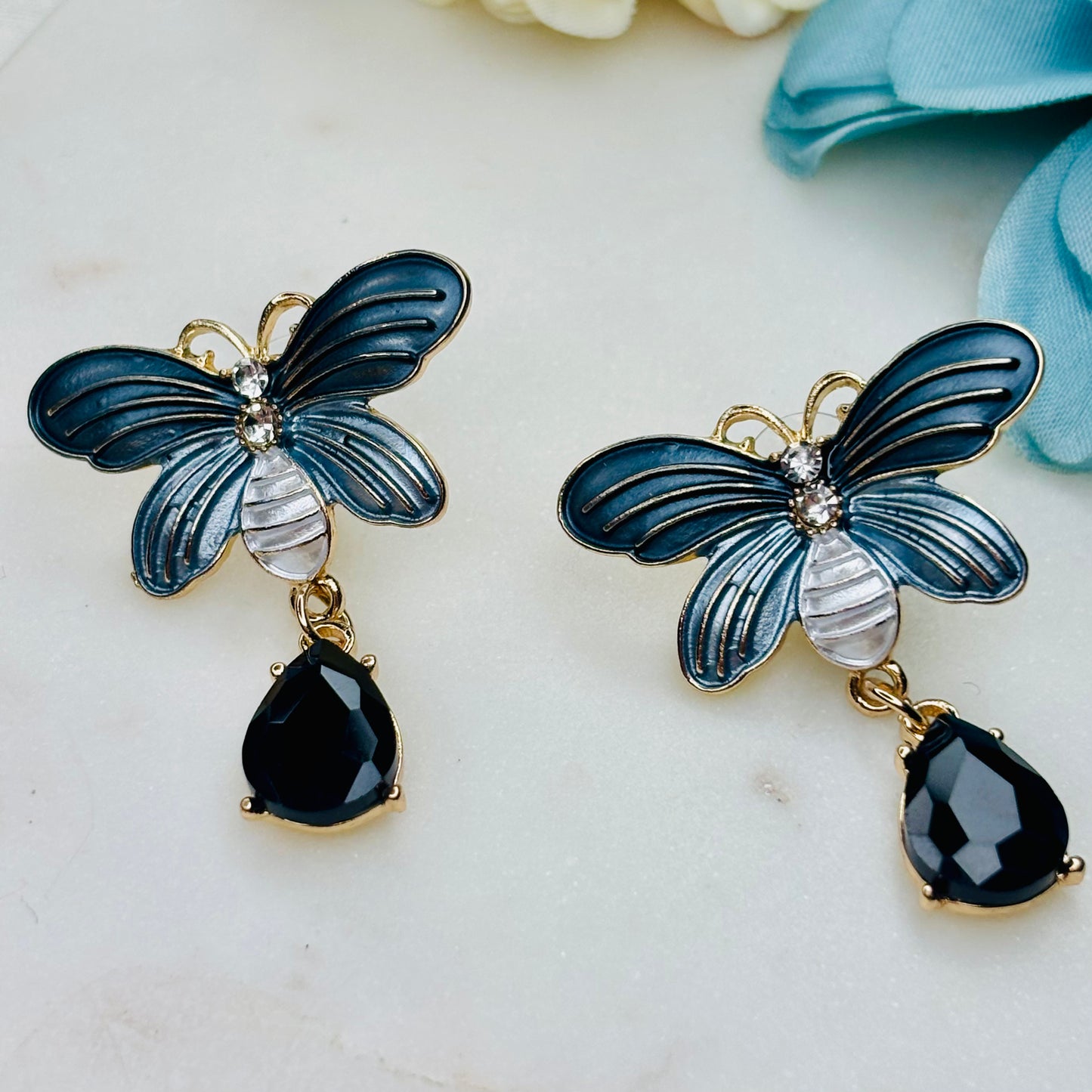 Midnight Black Butterfly Earrings