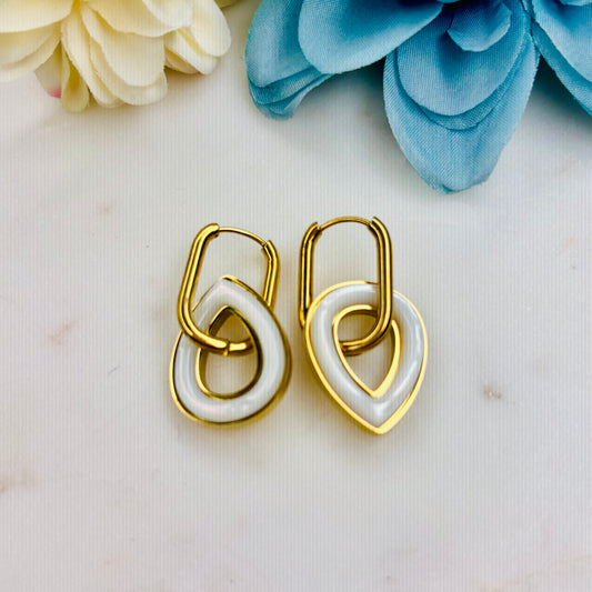 White Enamel Teardrop Hoops