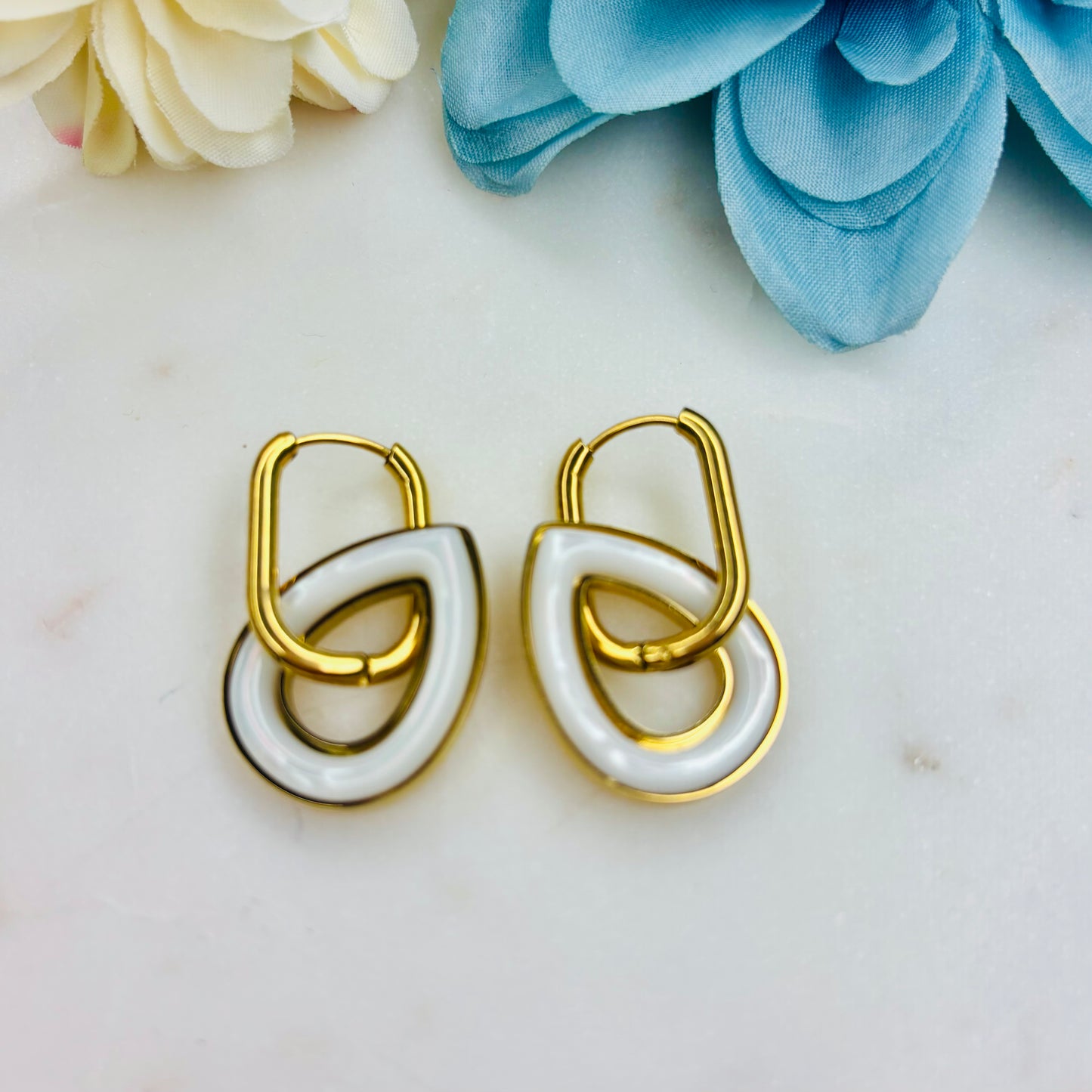 White Enamel Teardrop Hoops