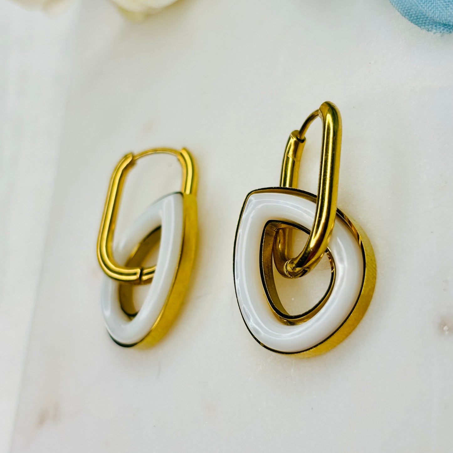 White Enamel Teardrop Hoops