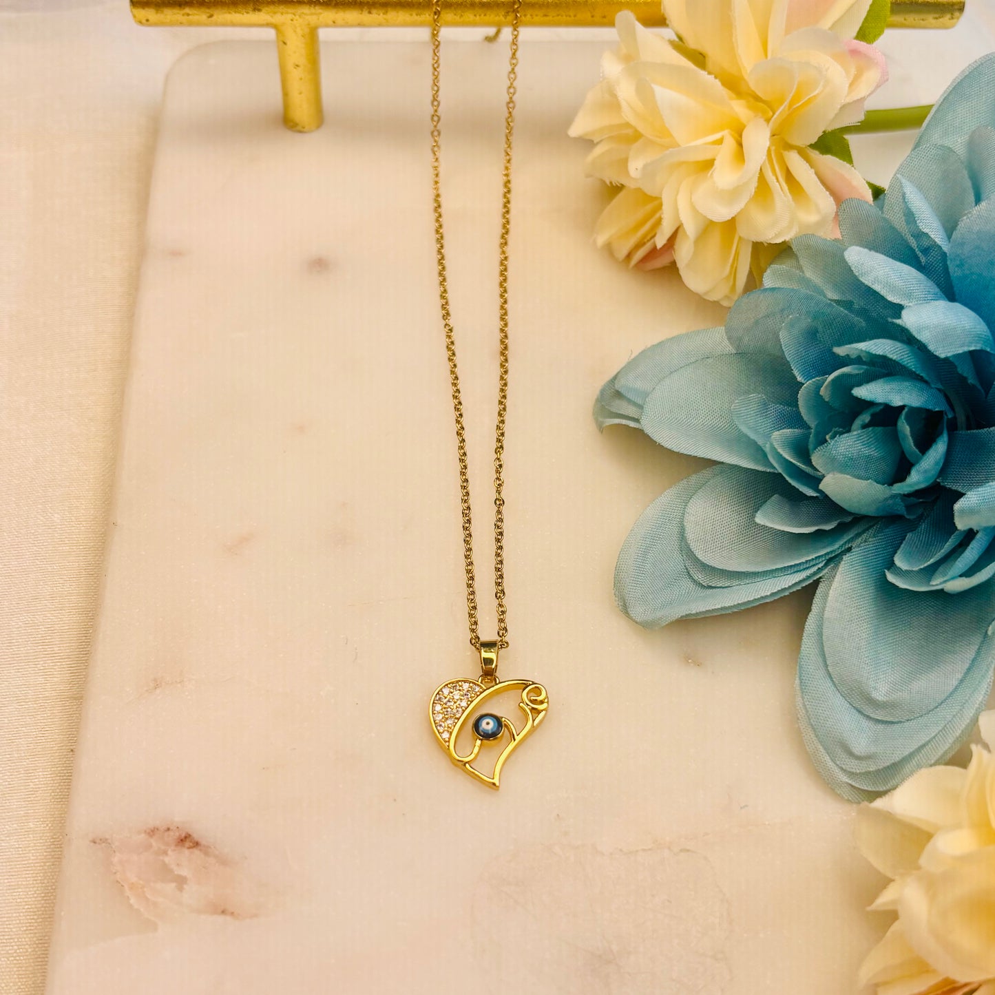 Evil-Eye Diamond Heart Necklace