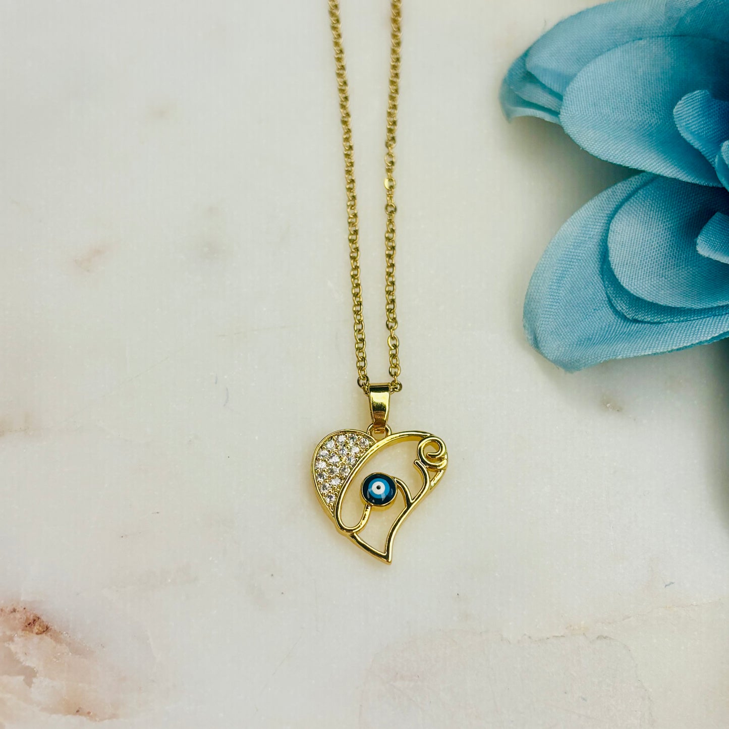 Evil-Eye Diamond Heart Necklace