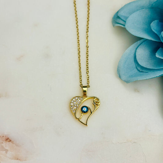 Evil-Eye Diamond Heart Necklace