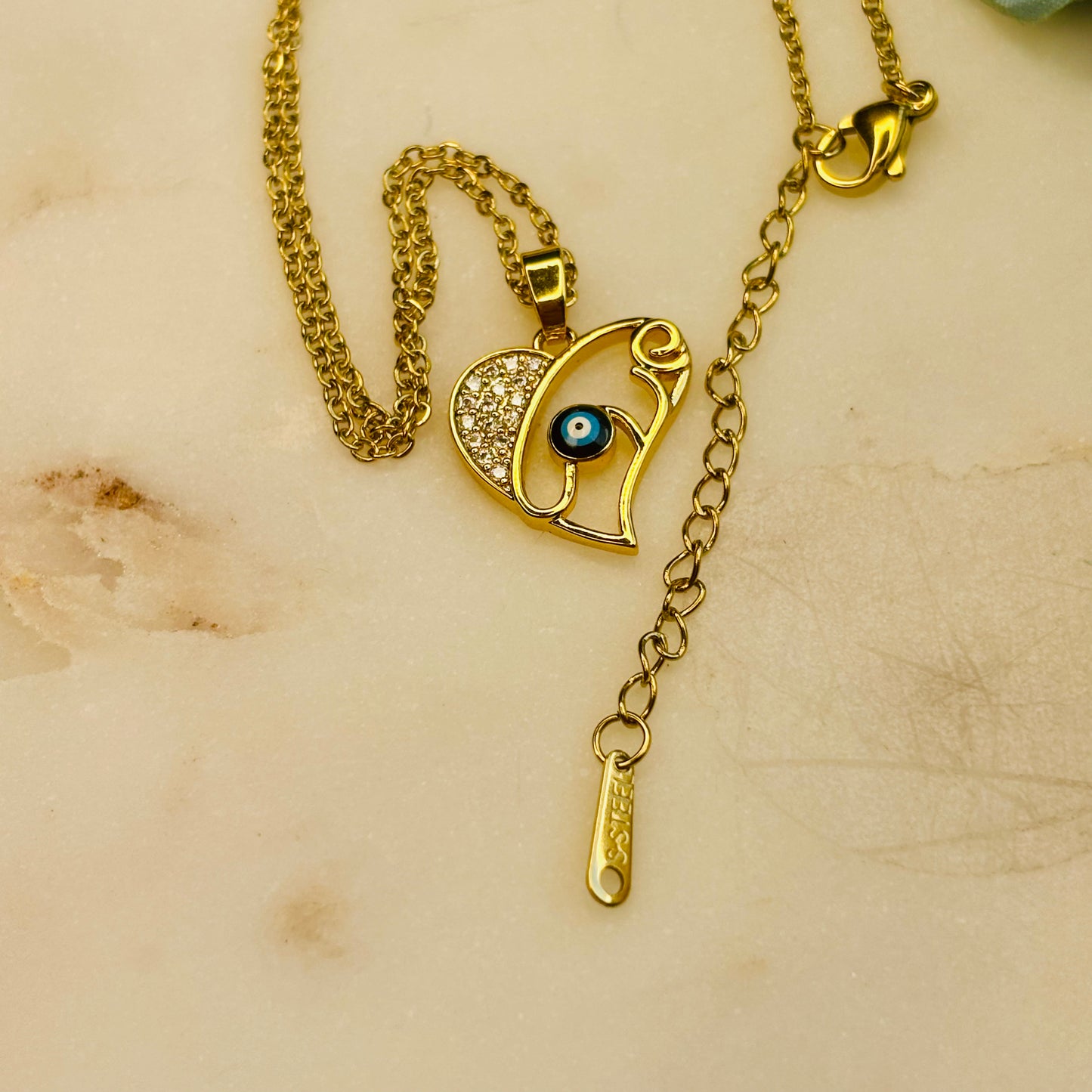 Evil-Eye Diamond Heart Necklace