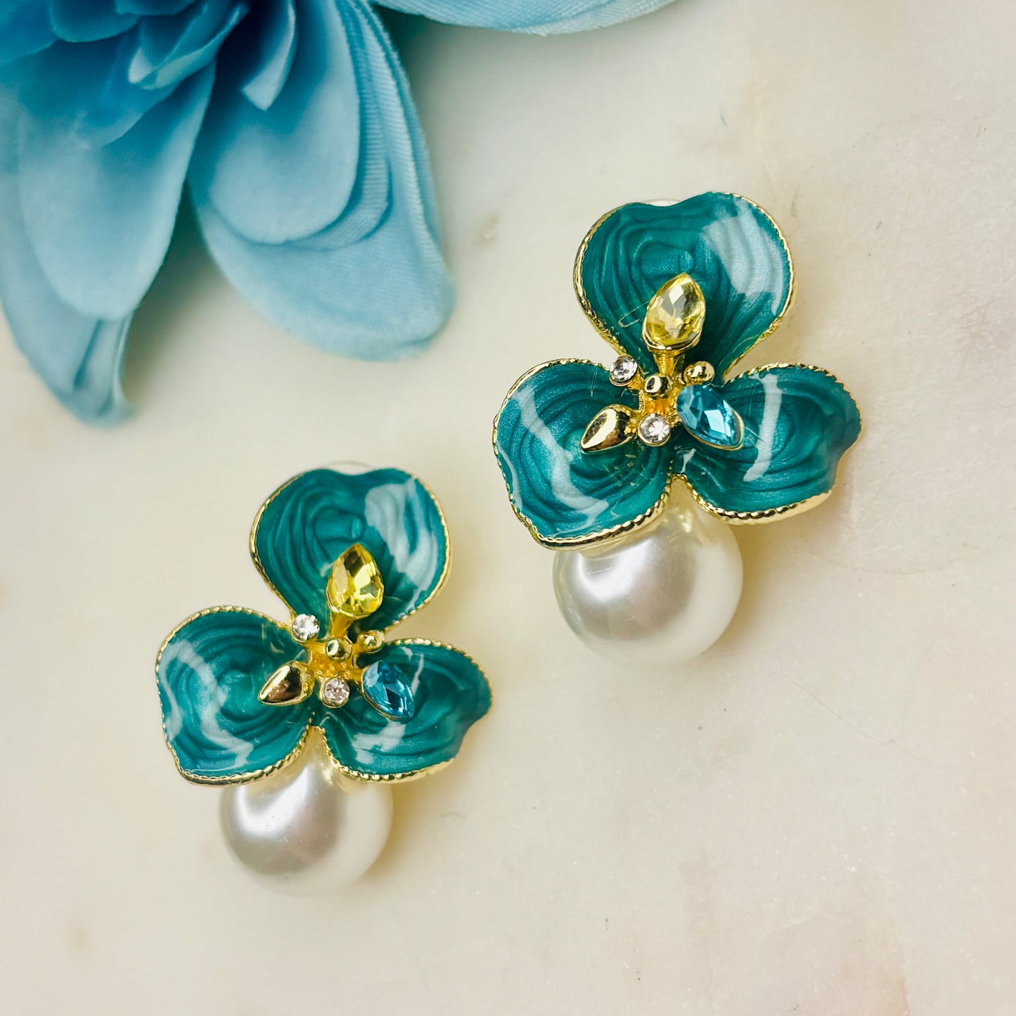 Teal Petal Bud Studs