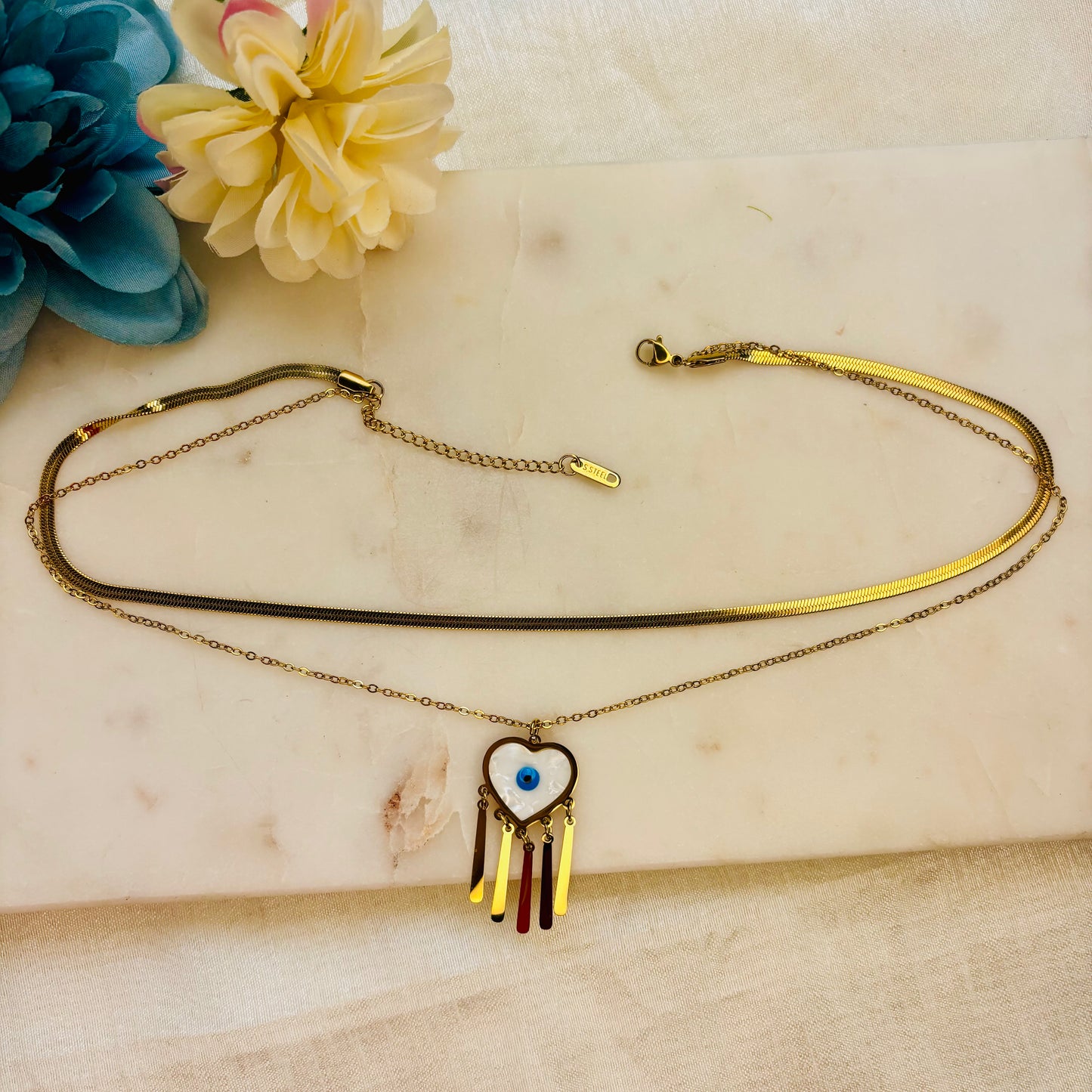 Evil-Eye Heart Layered Necklace