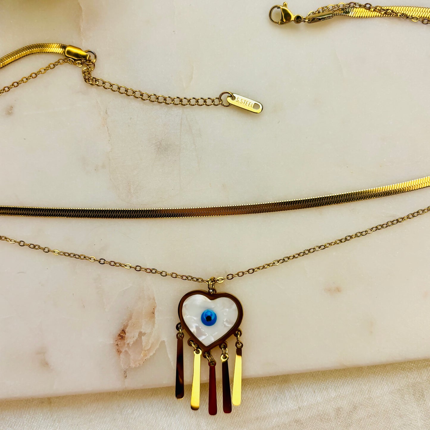 Evil-Eye Heart Layered Necklace