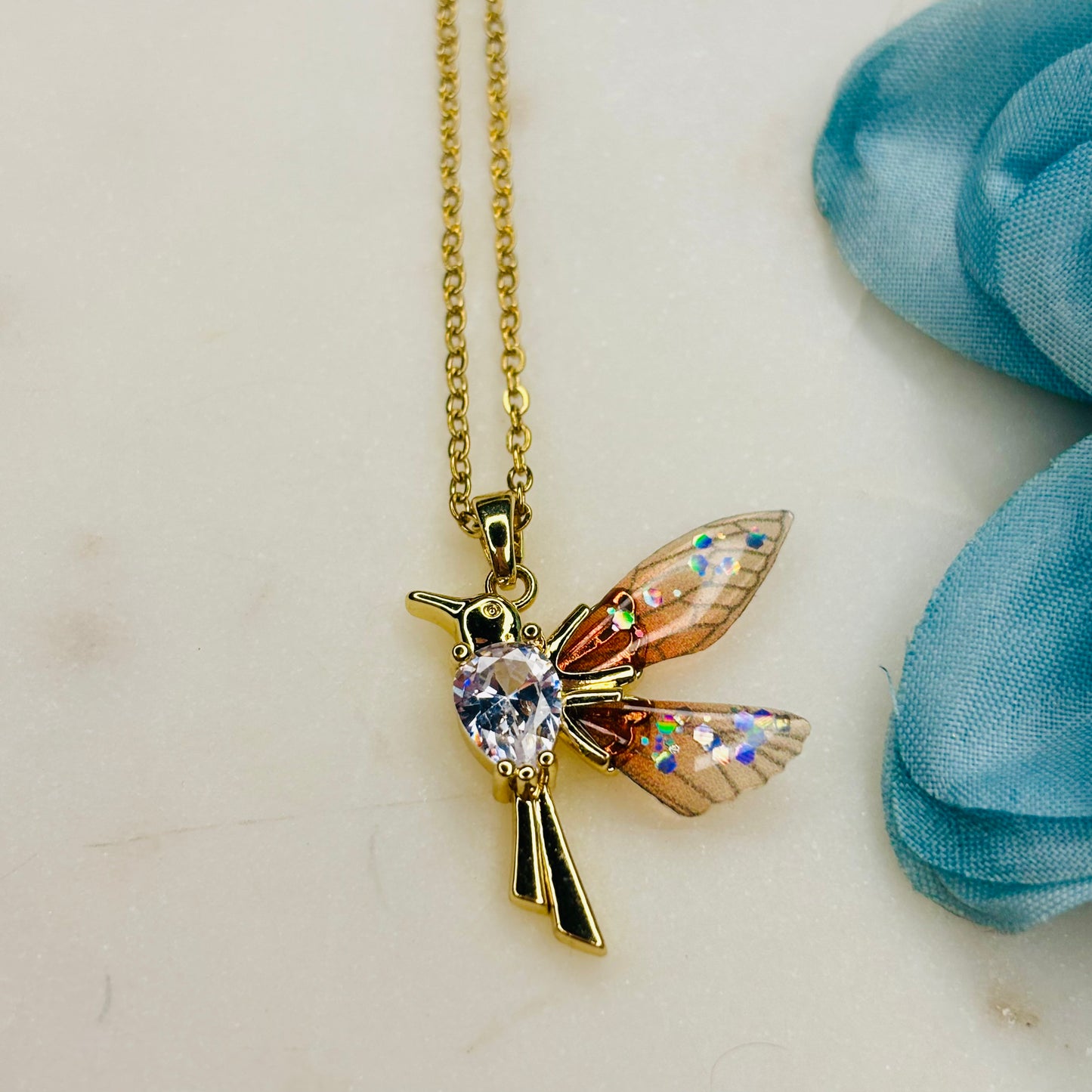 Golden Hummingbird Necklace