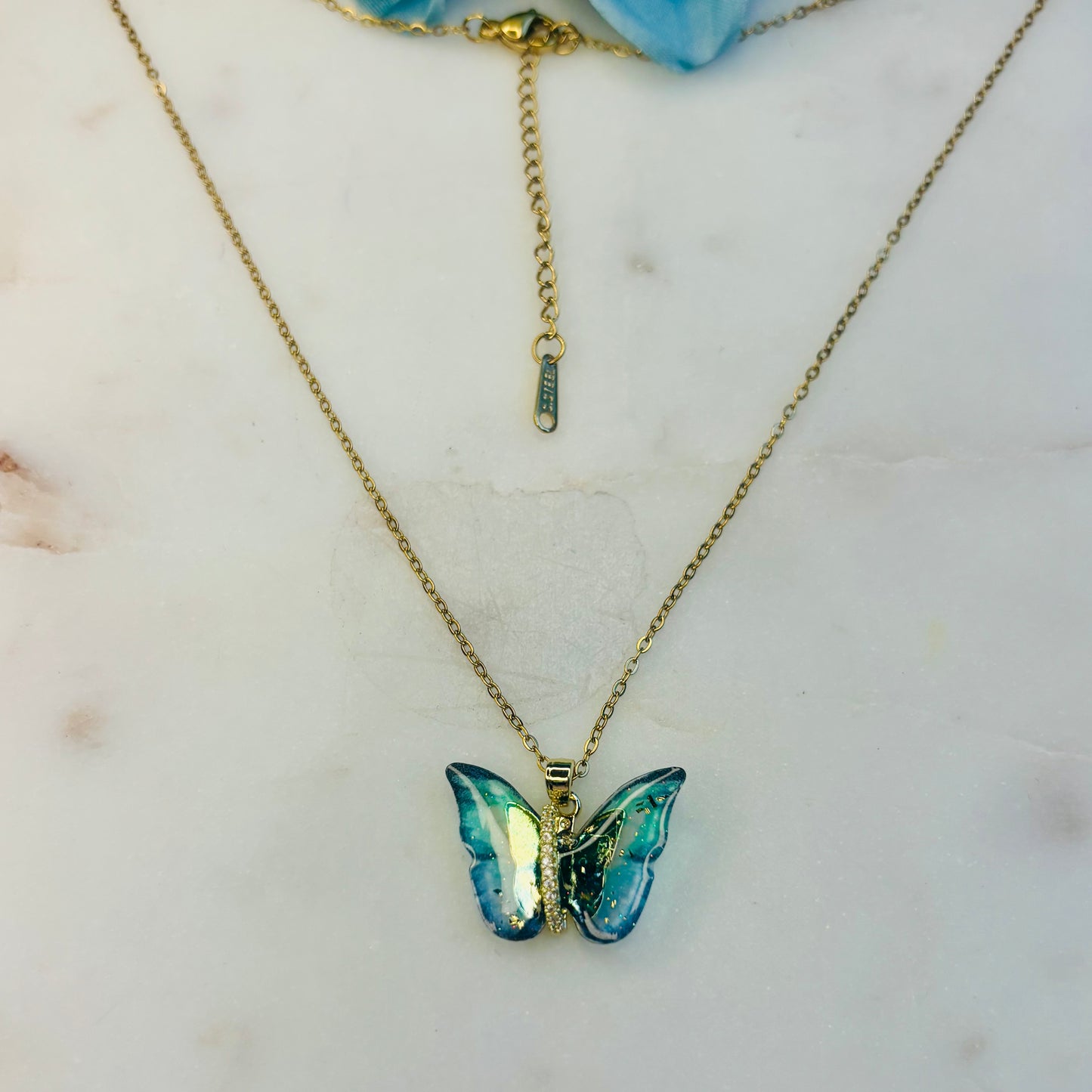 Aqua Glow Butterfly Necklace