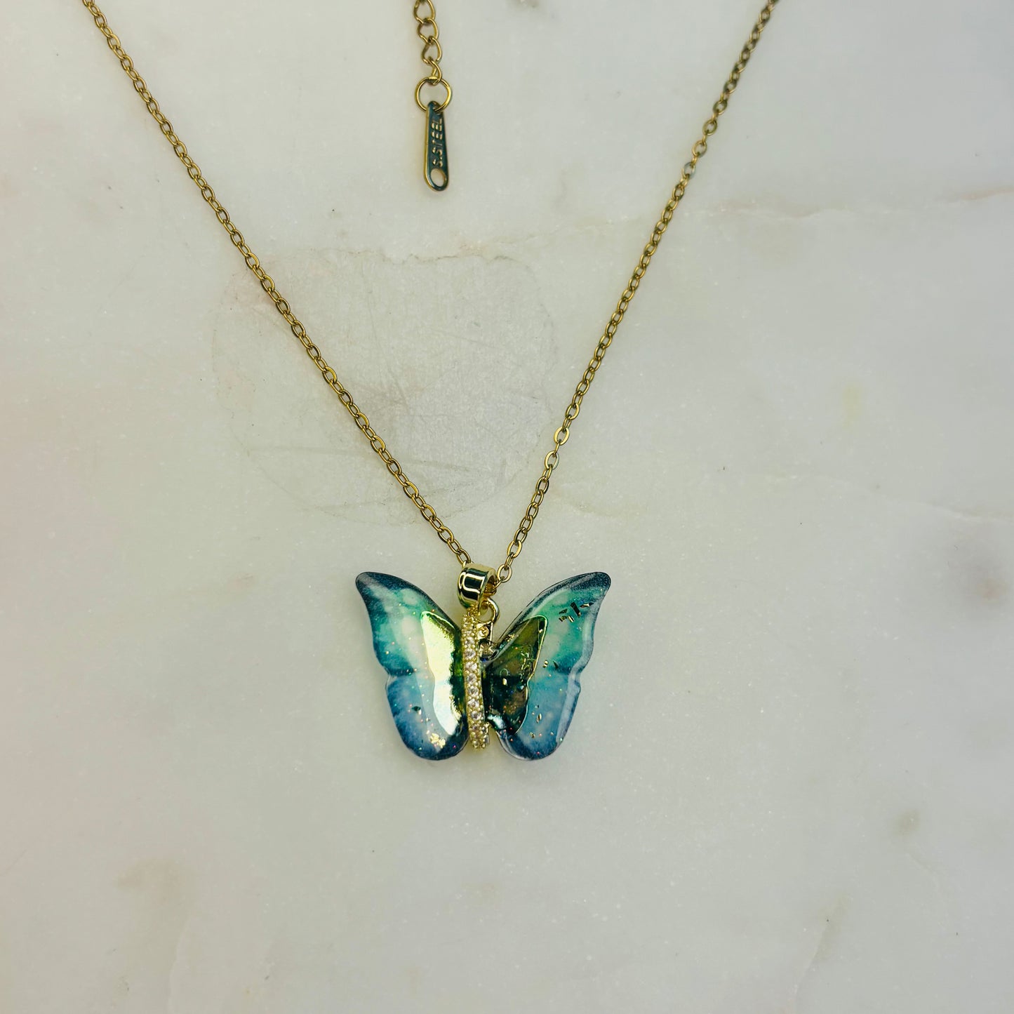 Aqua Glow Butterfly Necklace