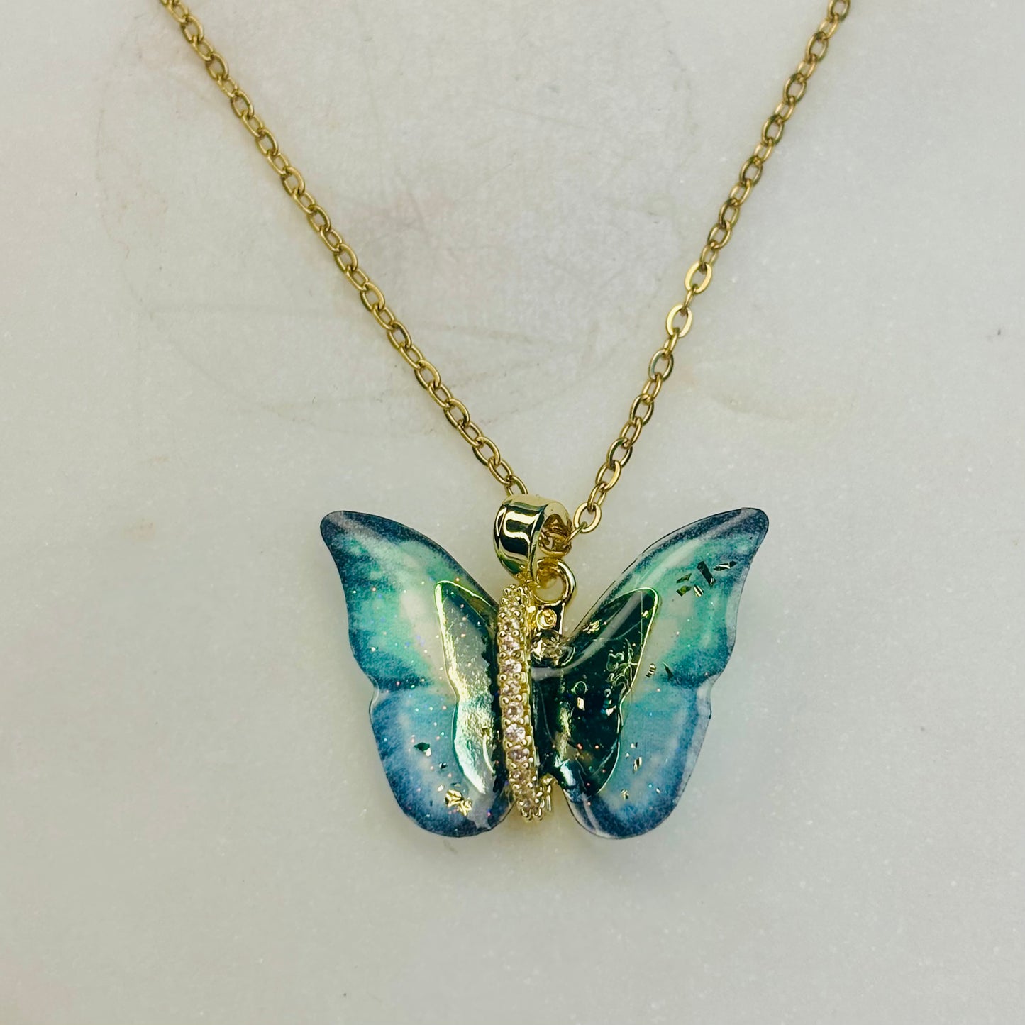 Aqua Glow Butterfly Necklace