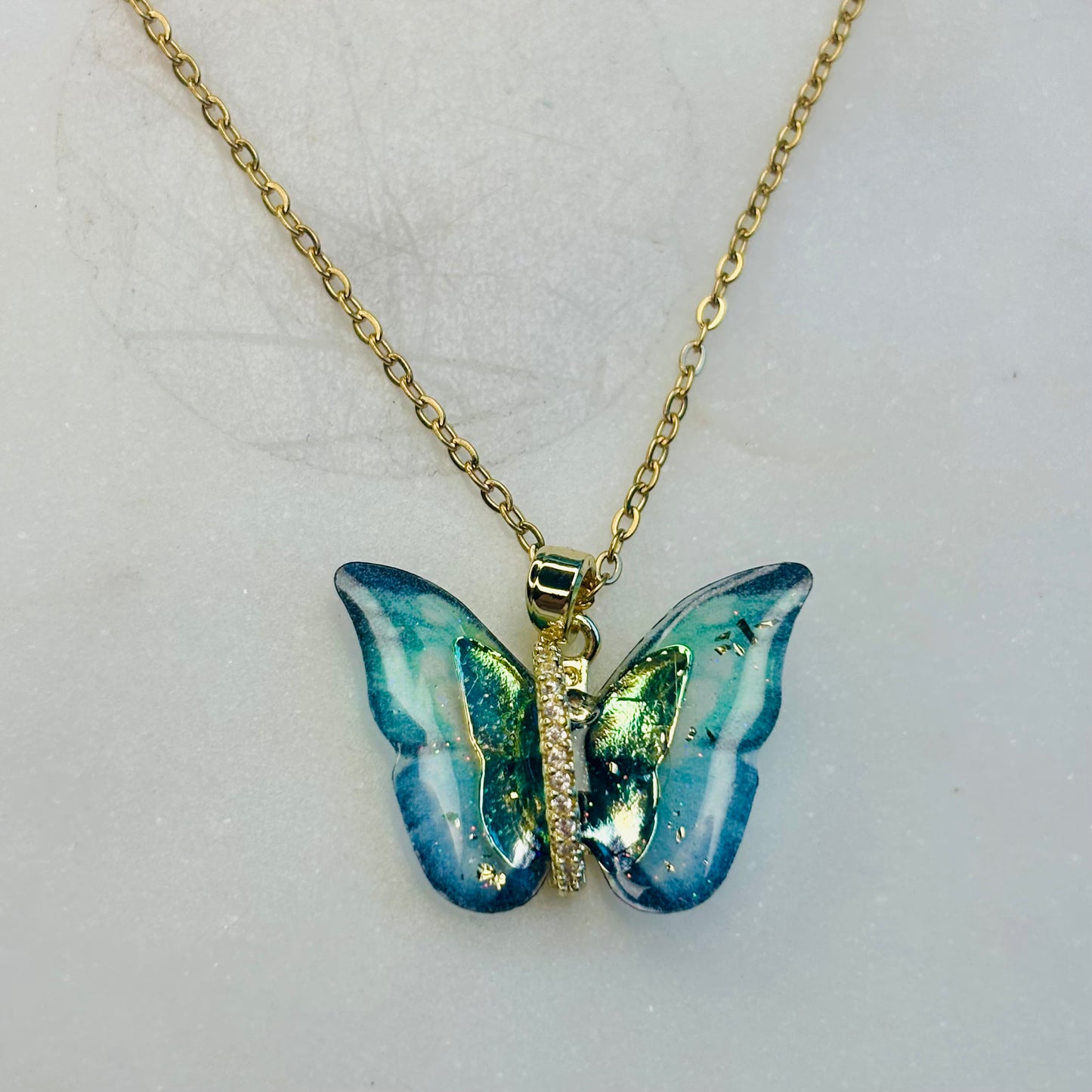 Aqua Glow Butterfly Necklace