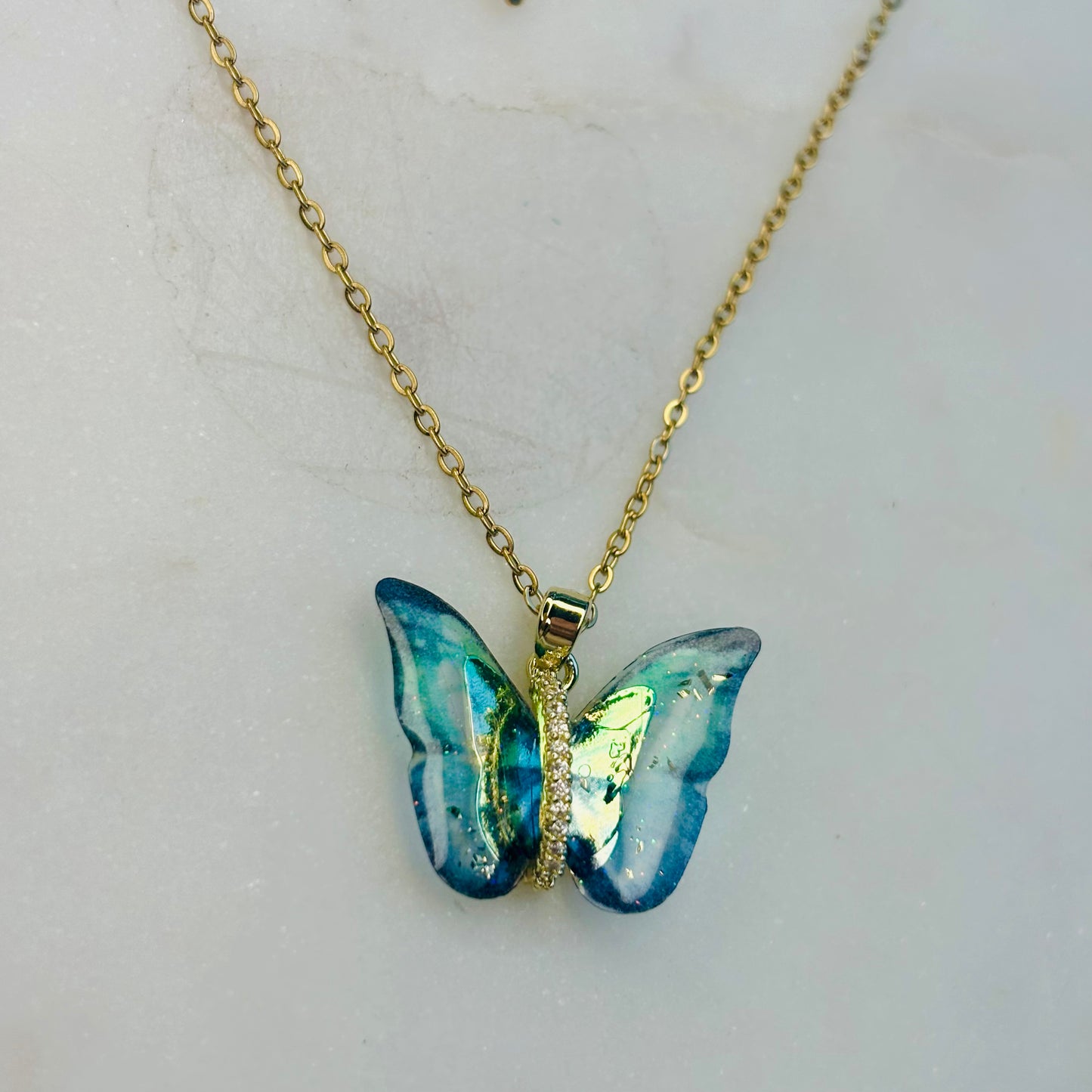 Aqua Glow Butterfly Necklace