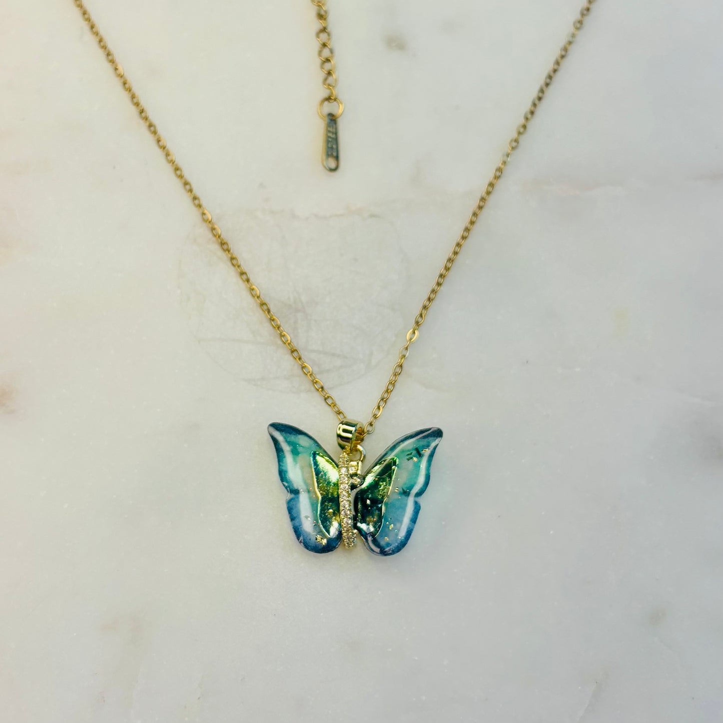 Aqua Glow Butterfly Necklace