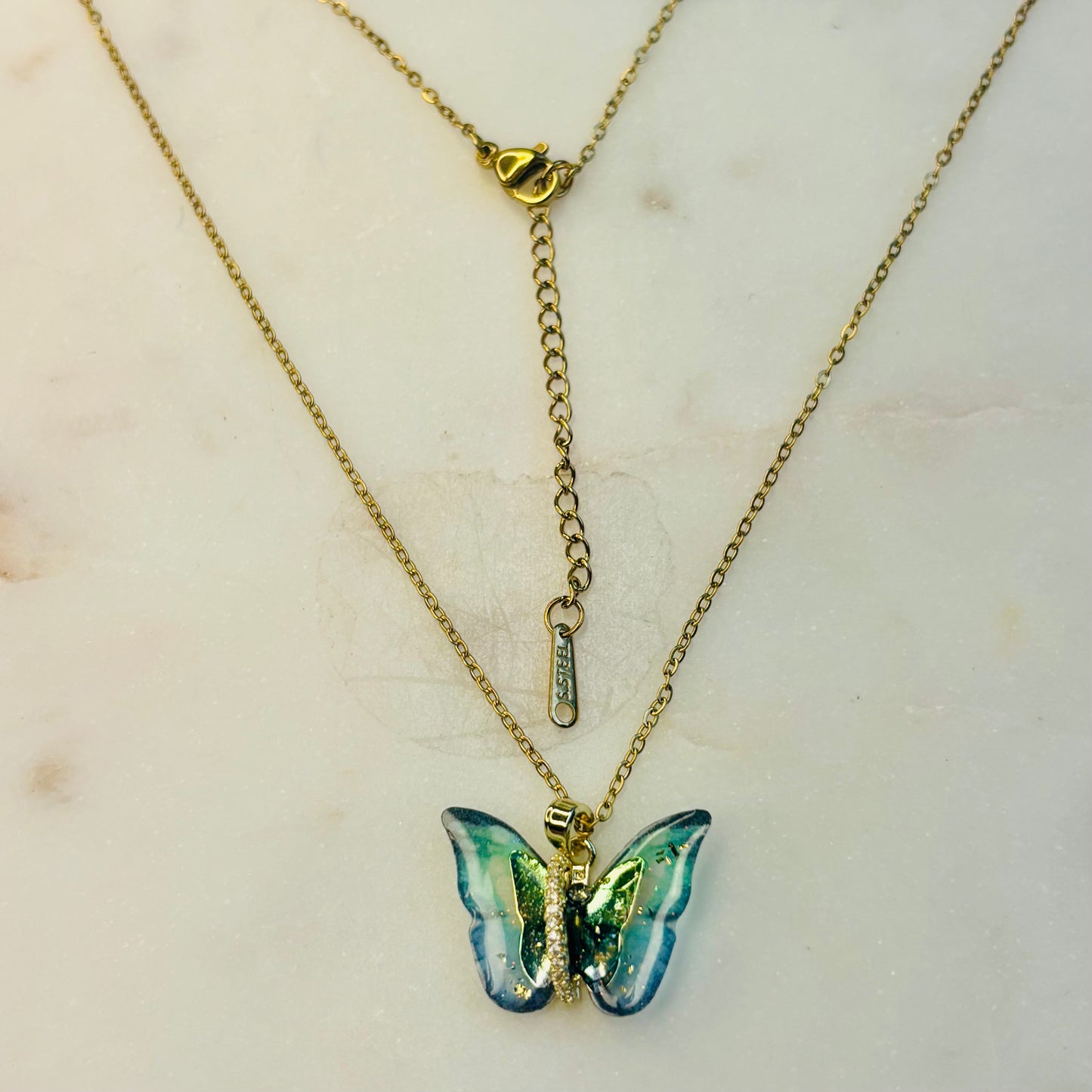 Aqua Glow Butterfly Necklace