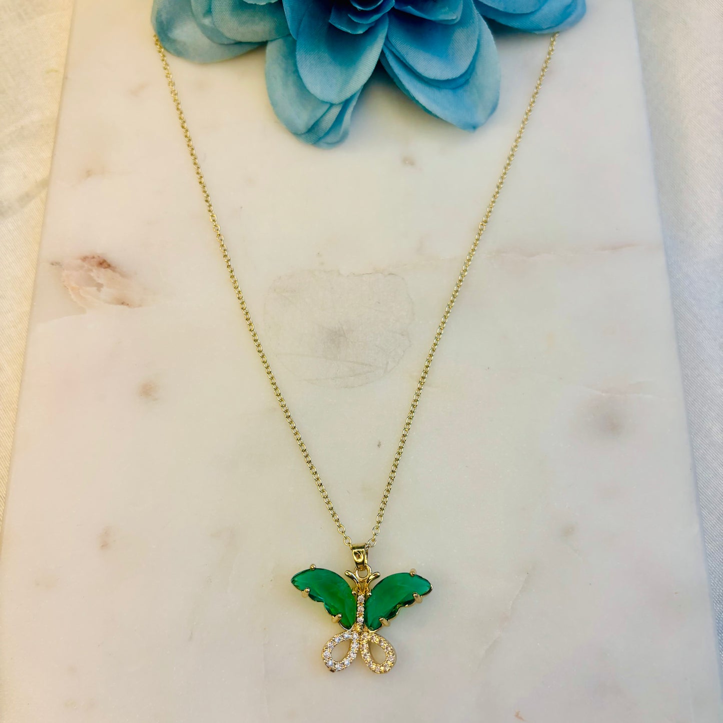 Emerald Crystal Butterfly Necklace