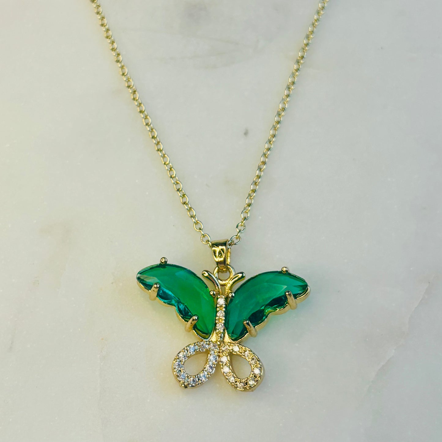 Emerald Crystal Butterfly Necklace