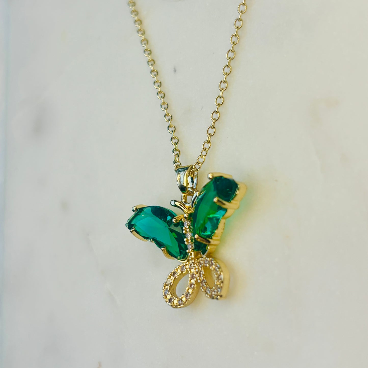 Emerald Crystal Butterfly Necklace