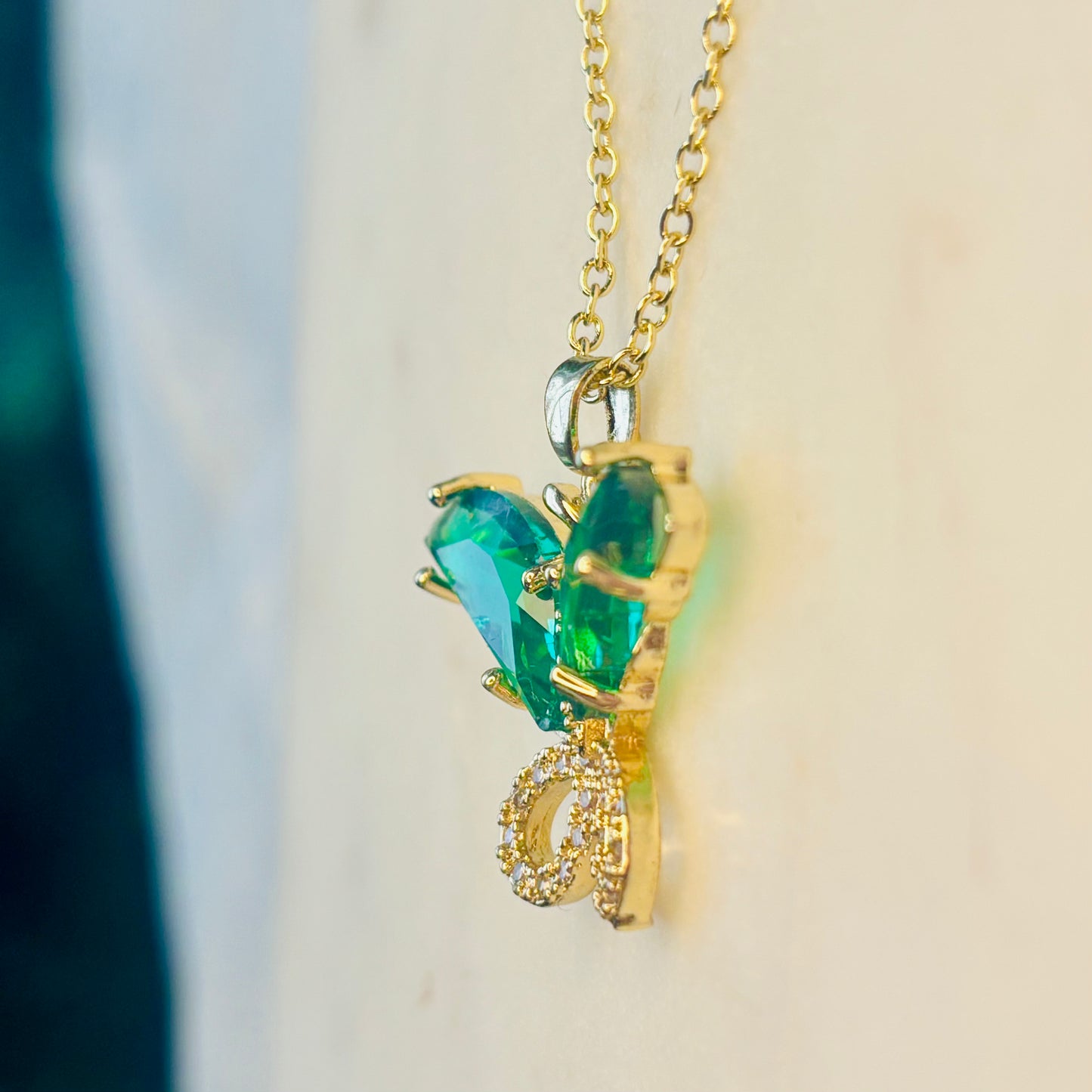 Emerald Crystal Butterfly Necklace