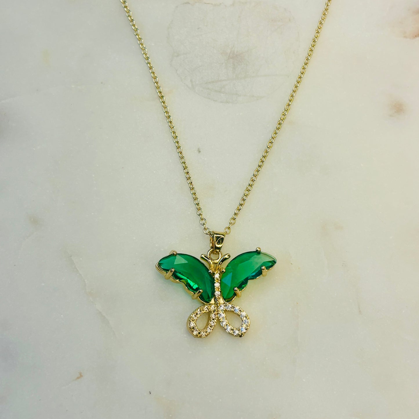 Emerald Crystal Butterfly Necklace
