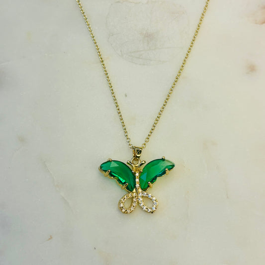 Emerald Crystal Butterfly Necklace